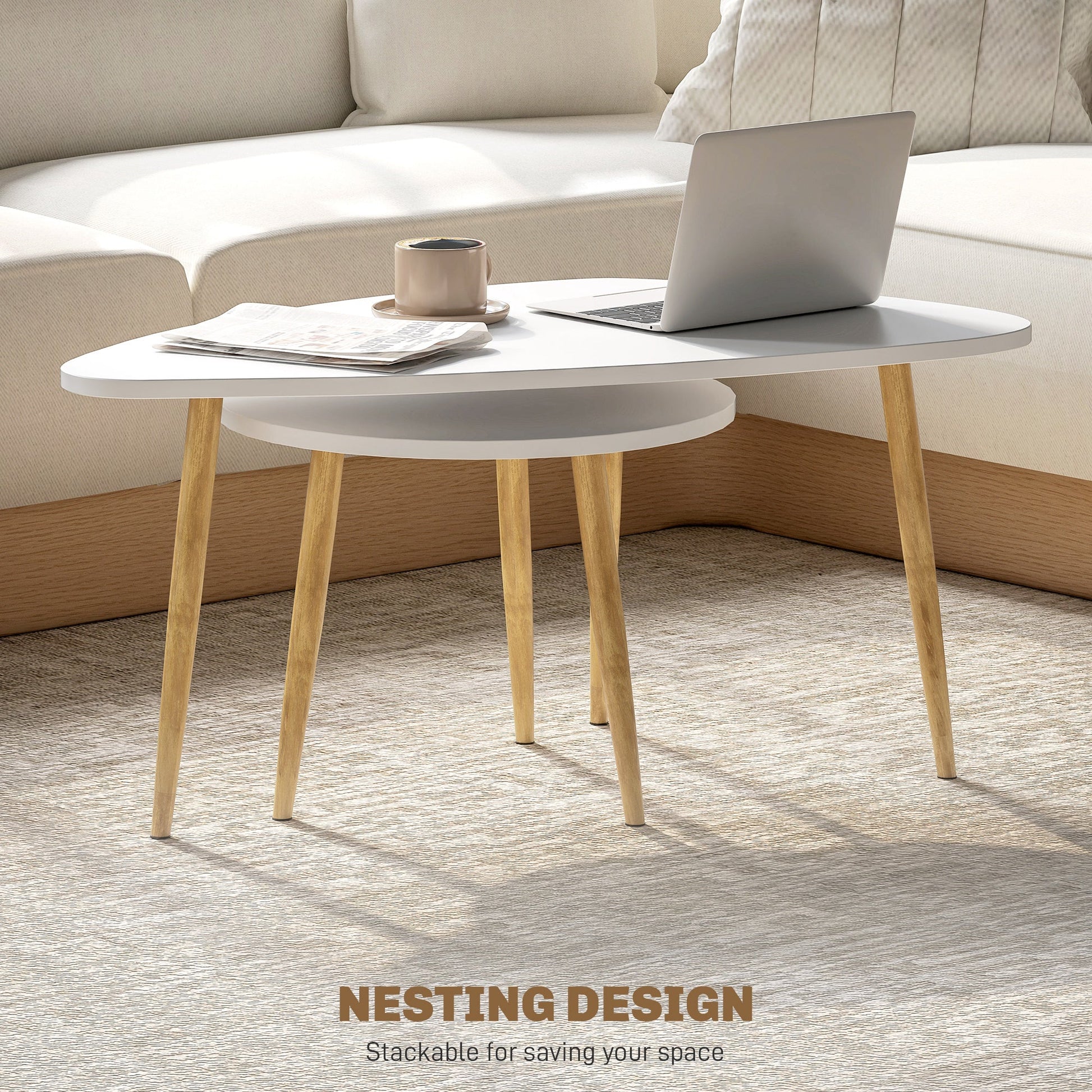 HOMCOM Coffee Table Set of 2, Nesting Coffee End Tables with Modern Decor, Side Table Triangle Occasional Stand Tea Table for Living Room Home and Office, White
