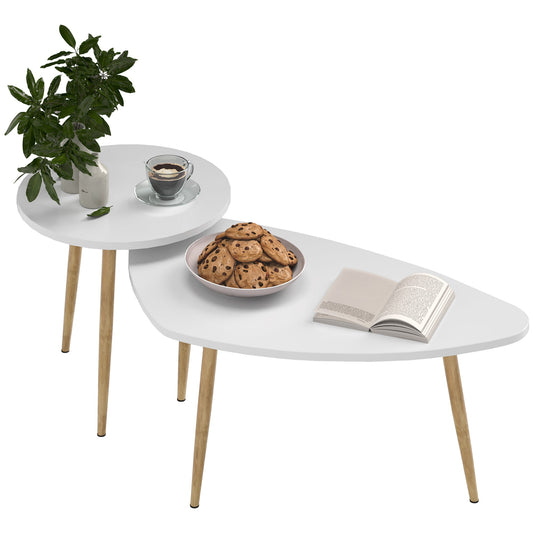 HOMCOM Coffee Table Set of 2, Nesting Coffee End Tables with Modern Decor, Side Table Triangle Occasional Stand Tea Table for Living Room Home and Office, White