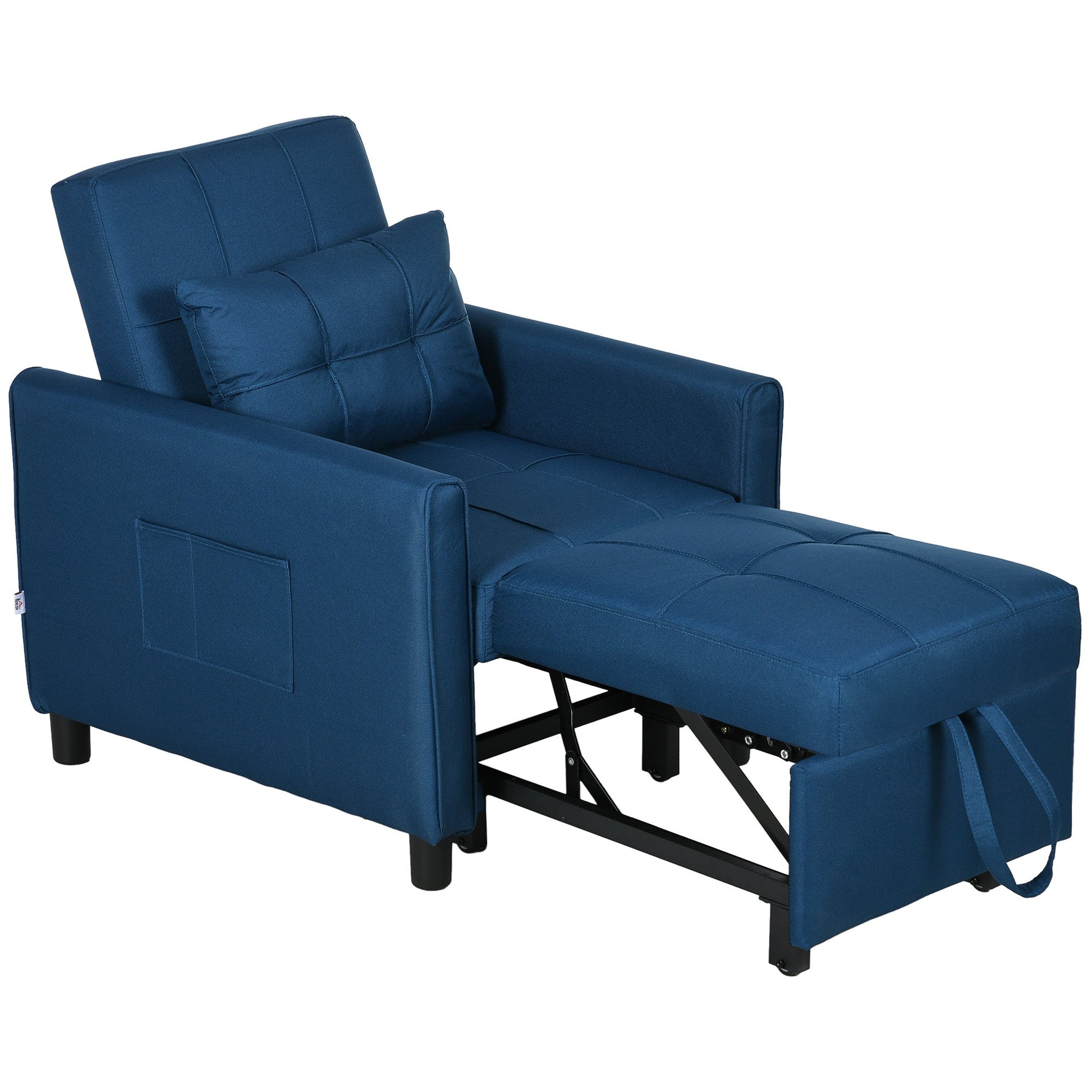 HOMCOM Compact Single Chair Bed, Pull Out Chair Bed, Convertible Sleeper Chair with Adjustable Backrest, Pillow, Side Pockets for Home Office, Bedroom, Living Room, Blue