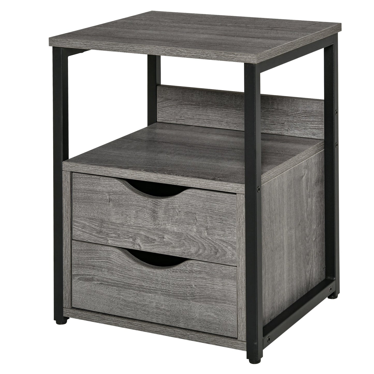 HOMCOM Industrial Side Table with Drawer, Sofa Table, Bedside Cabinet with Storage Shelf, Slim Nightstand for Living Room, Bedroom, Grey