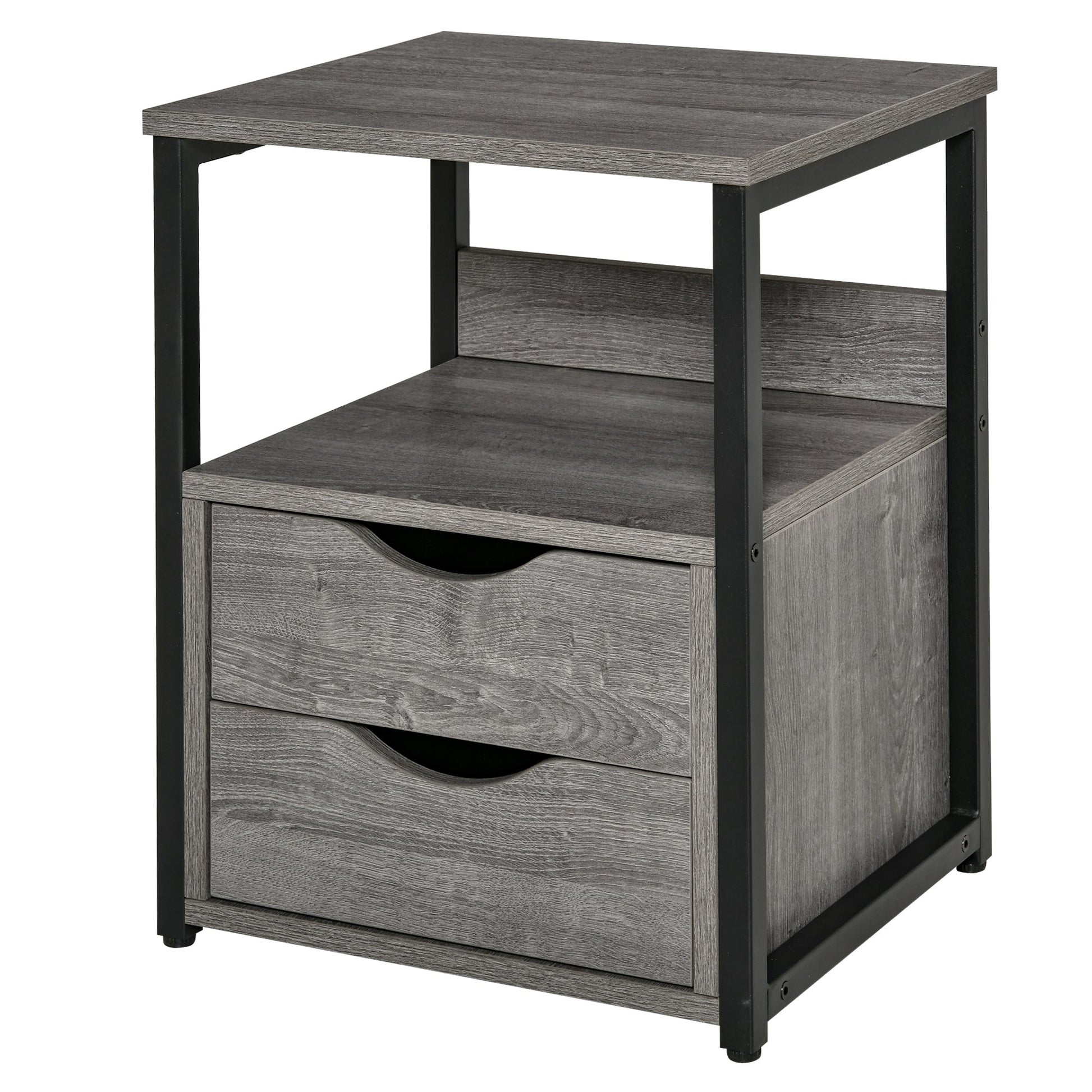 HOMCOM Industrial Side Table with Drawer, Sofa Table, Bedside Cabinet with Storage Shelf, Slim Nightstand for Living Room, Bedroom, Grey