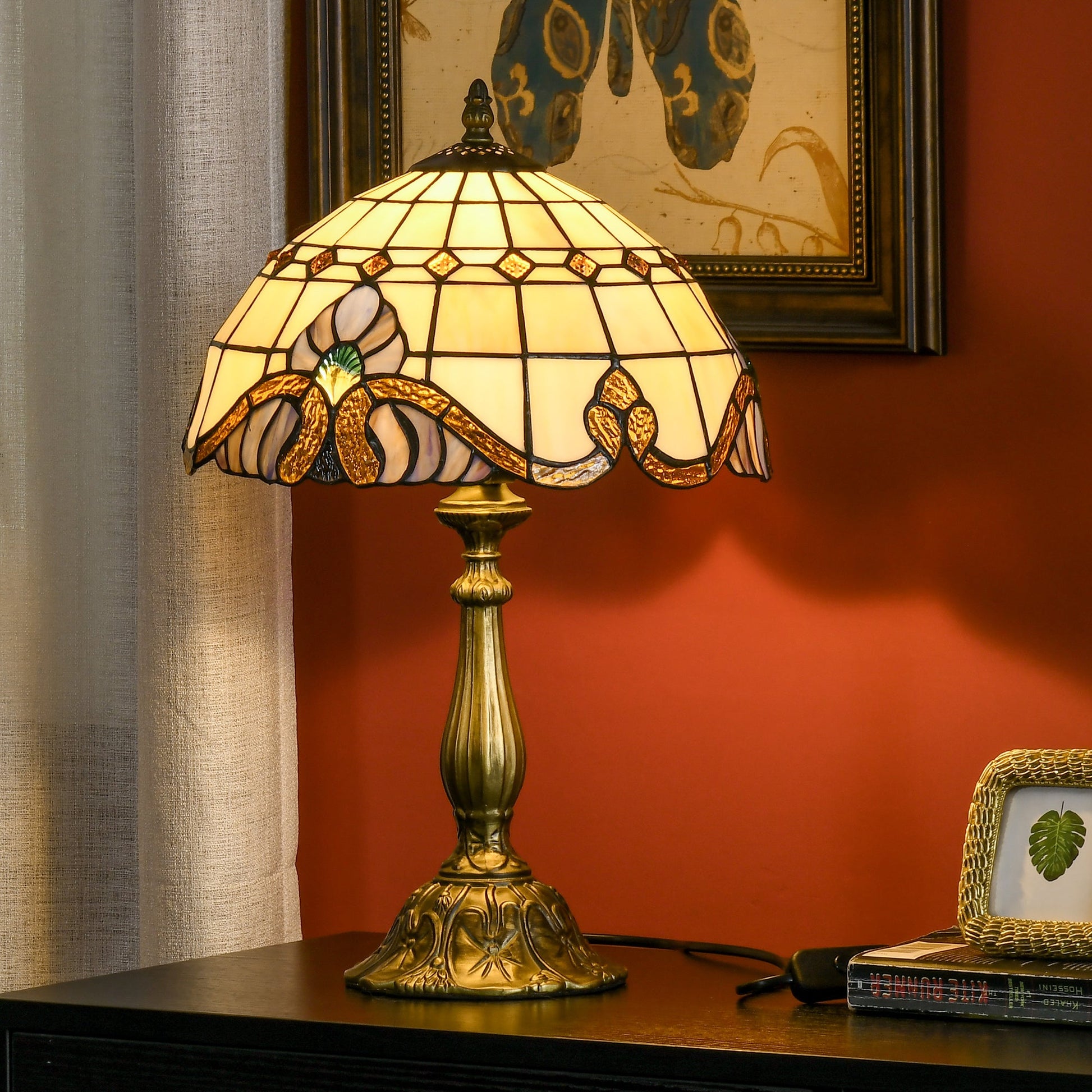 Tiffany Stained Glass Table Lamp, Handmade Antique Bedside Lamp, Decorative Night Light for Bedroom, Living room, Home, Nightstand