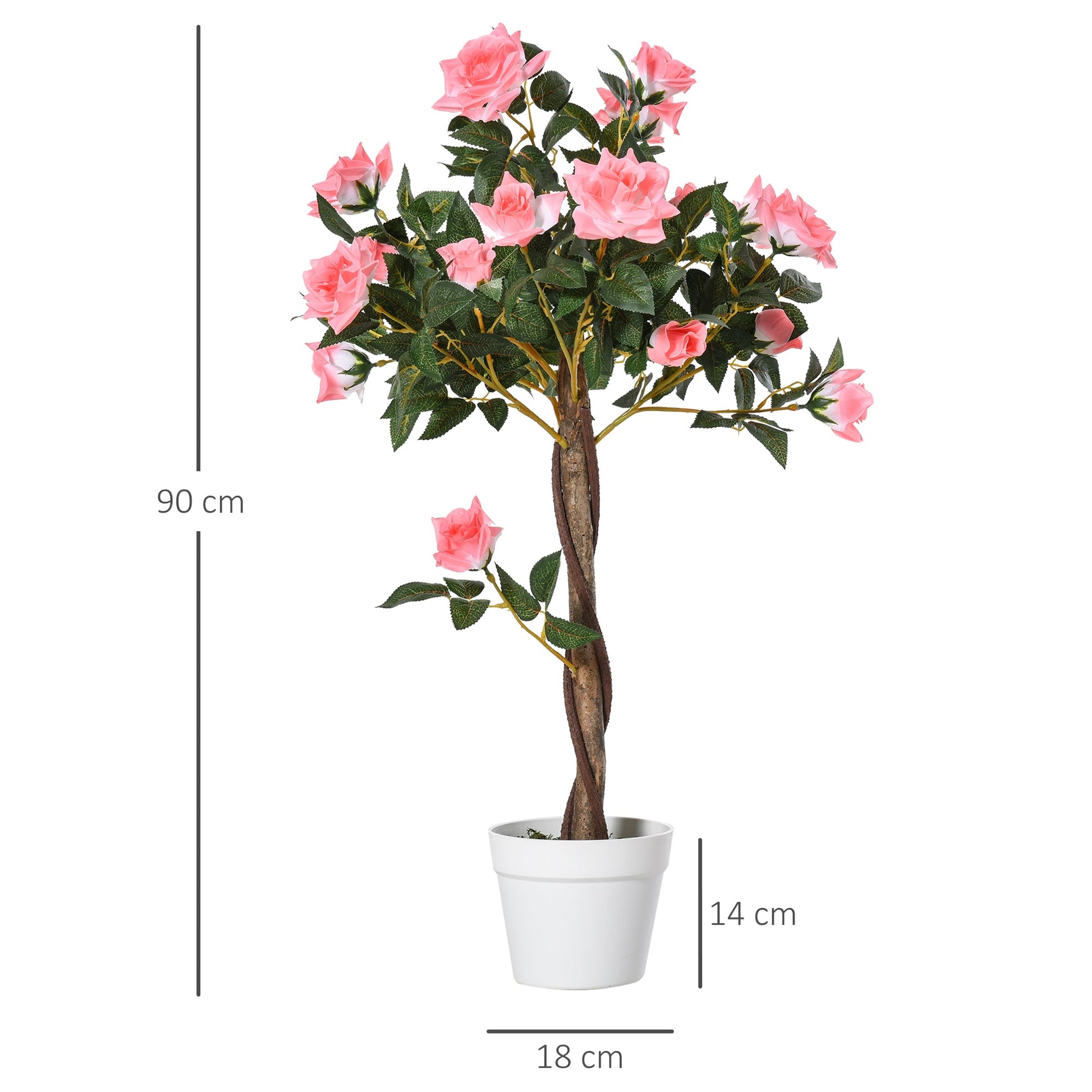 Outsunny 90cm/3FT Artificial Rose Tree, Fake Decorative Plant with Pot, Indoor Outdoor Faux Decoration Home Office Décor, Pink