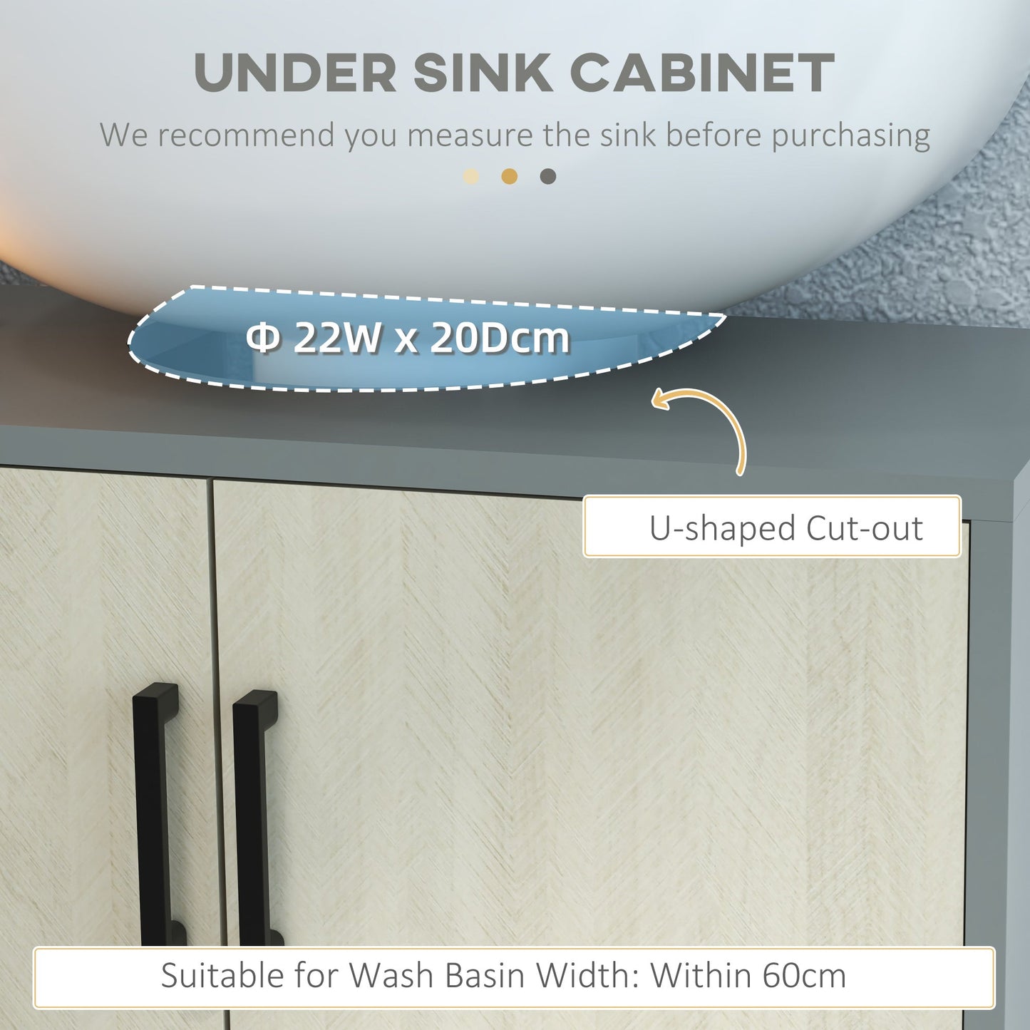 kleankin Under Sink Cabinet, Bathroom Sink Cabinet, Floor Basin Storage Cupboard with Double Doors and Shelf, 60 x 30 x 60 cm, Natural Tone