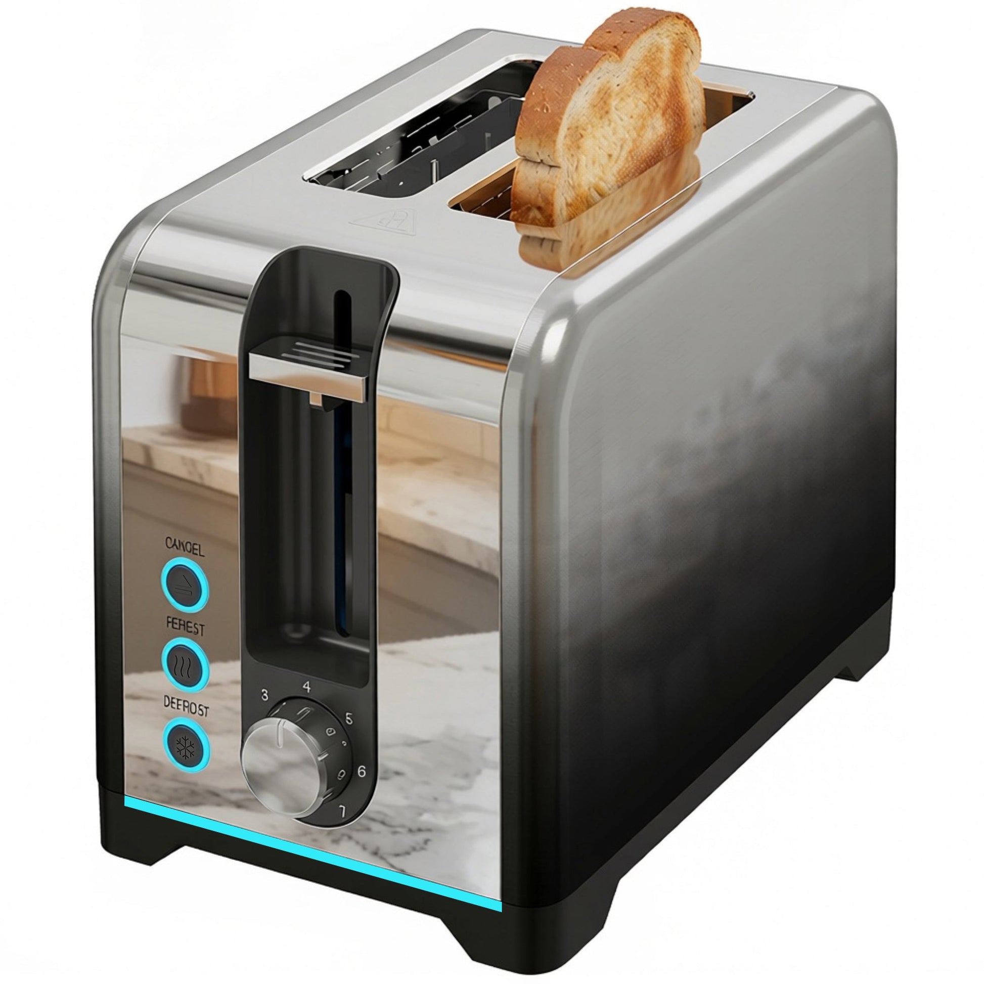 2 Slice Toaster with 7 Browning Levels, Reheat, Defrost and Cancel Functions, Self-Centring Slots, Auto Shut-Off, Removable Crumb Tray, 930W, Black