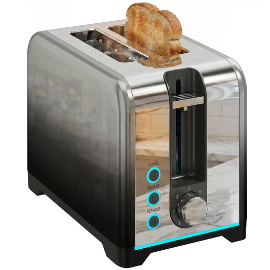 2 Slice Toaster with 7 Browning Levels, Reheat, Defrost and Cancel Functions, Self-Centring Slots, Auto Shut-Off, Removable Crumb Tray, 930W, Black