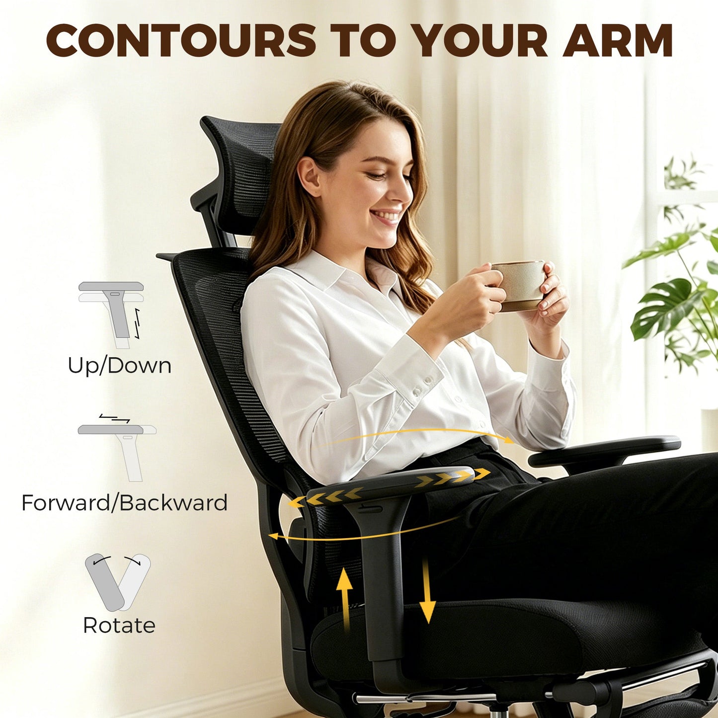 Ergonomic Office Chair, Mesh Desk Chair with 3D Armrests, Rotatable Headrest, Adjustable Lumbar Support, Coat Hanger, Recliner Computer Swivel Chair with Footrest for Home Office, Black