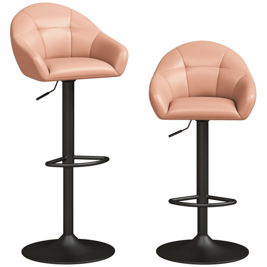 Breakfast Bar Stools Set of 2, Modern Faux Leather Swivel Barstools, Adjustable Counter Height Bar Chairs with Backrest, Arm, Footrest for Kitchen Island, Dining Room, Bar, Brown