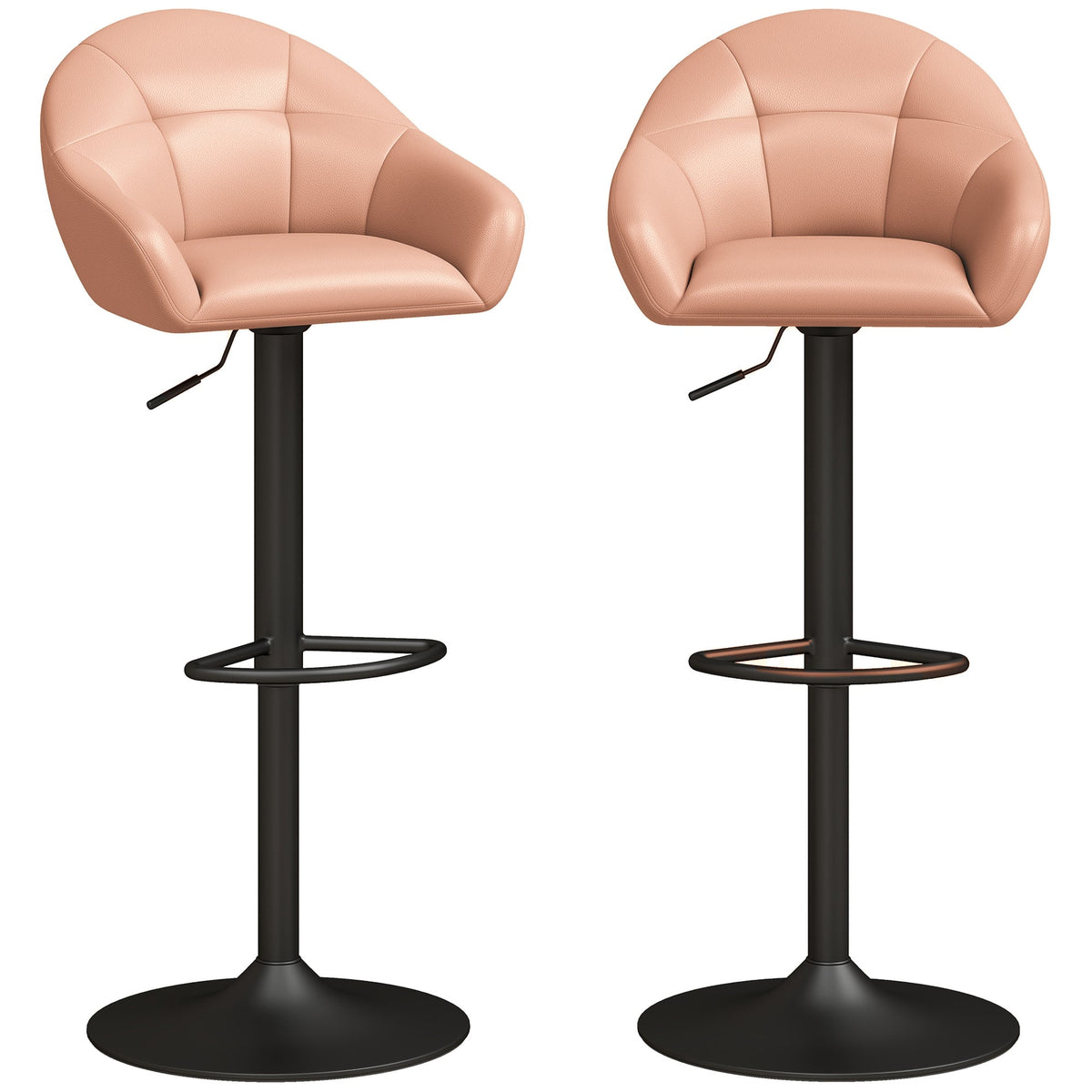 Breakfast Bar Stools Set of 2, Modern Faux Leather Swivel Barstools, Adjustable Counter Height Bar Chairs with Backrest, Arm, Footrest for Kitchen Island, Dining Room, Bar, Brown