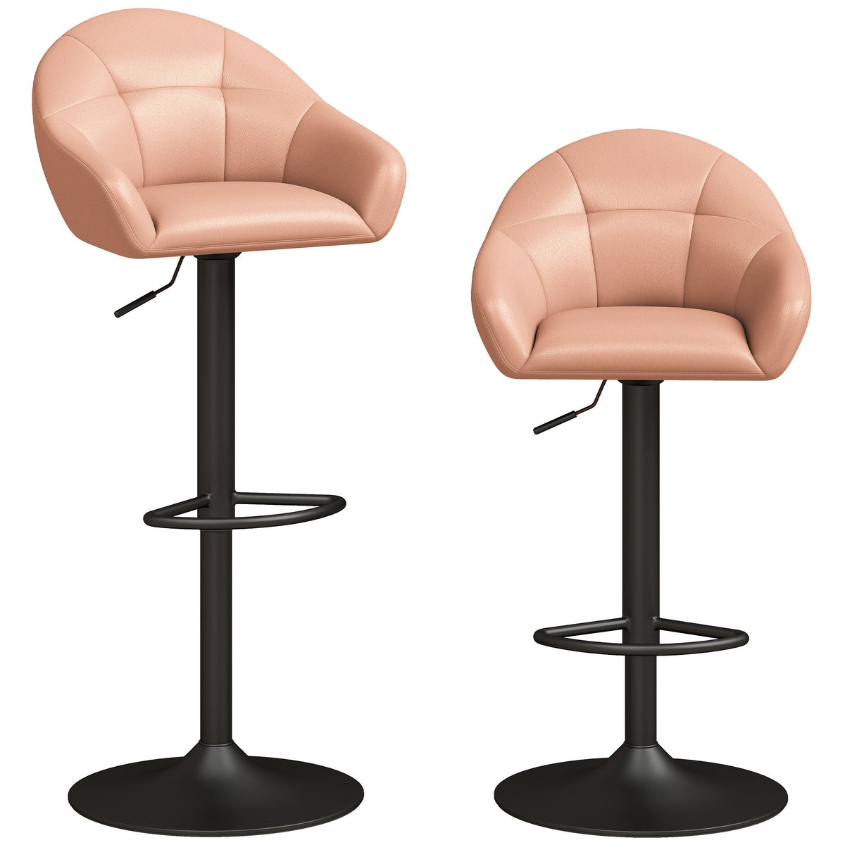 Breakfast Bar Stools Set of 2, Modern Faux Leather Swivel Barstools, Adjustable Counter Height Bar Chairs with Backrest, Arm, Footrest for Kitchen Island, Dining Room, Bar, Brown
