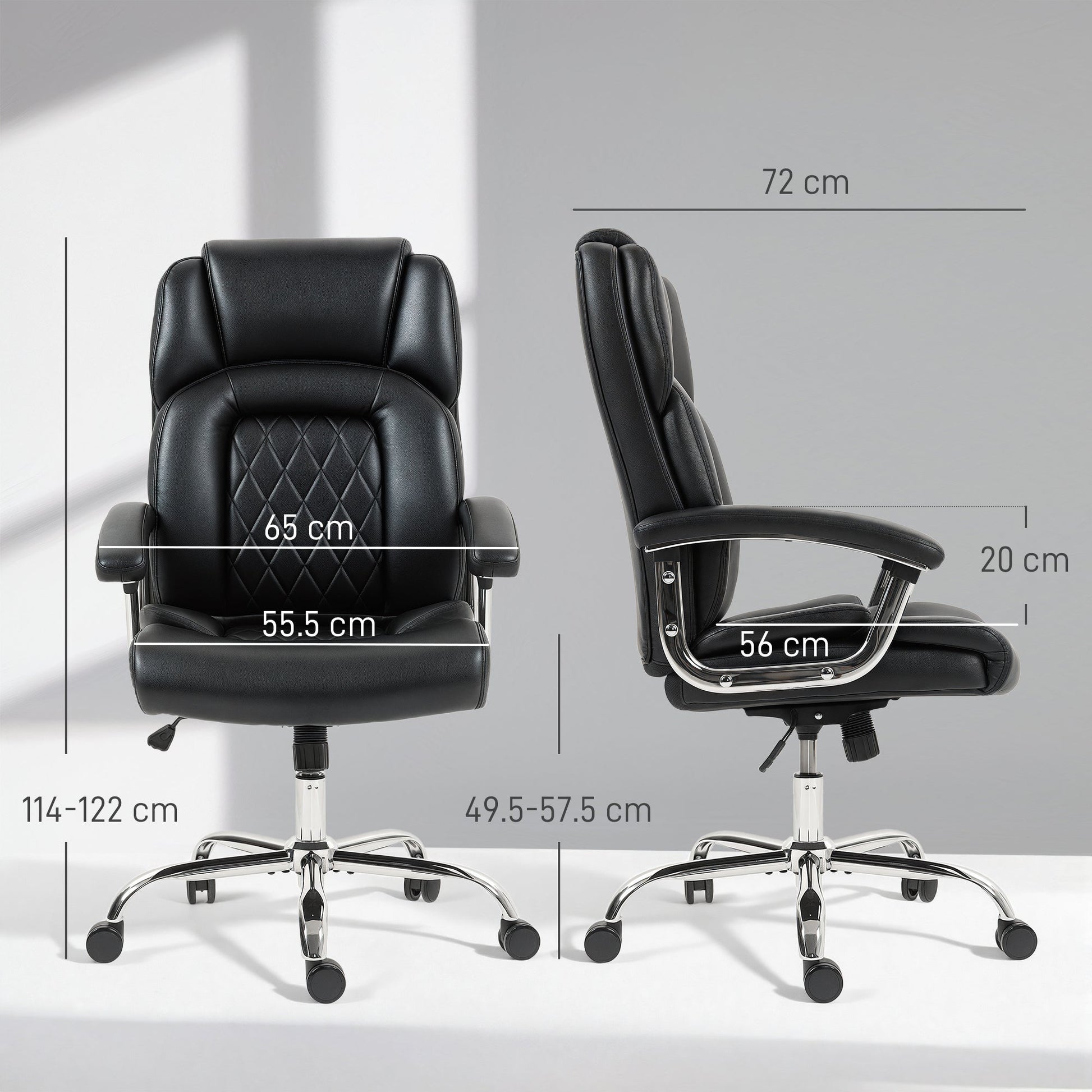 Big and Tall Office Chair 180kg, Executive PU Leather Desk Chair with Spring Cushion, Wide Seat, High Back, Adjustable Height, Swivel Wheels, Built-in Headrest, Tilt Function, Black