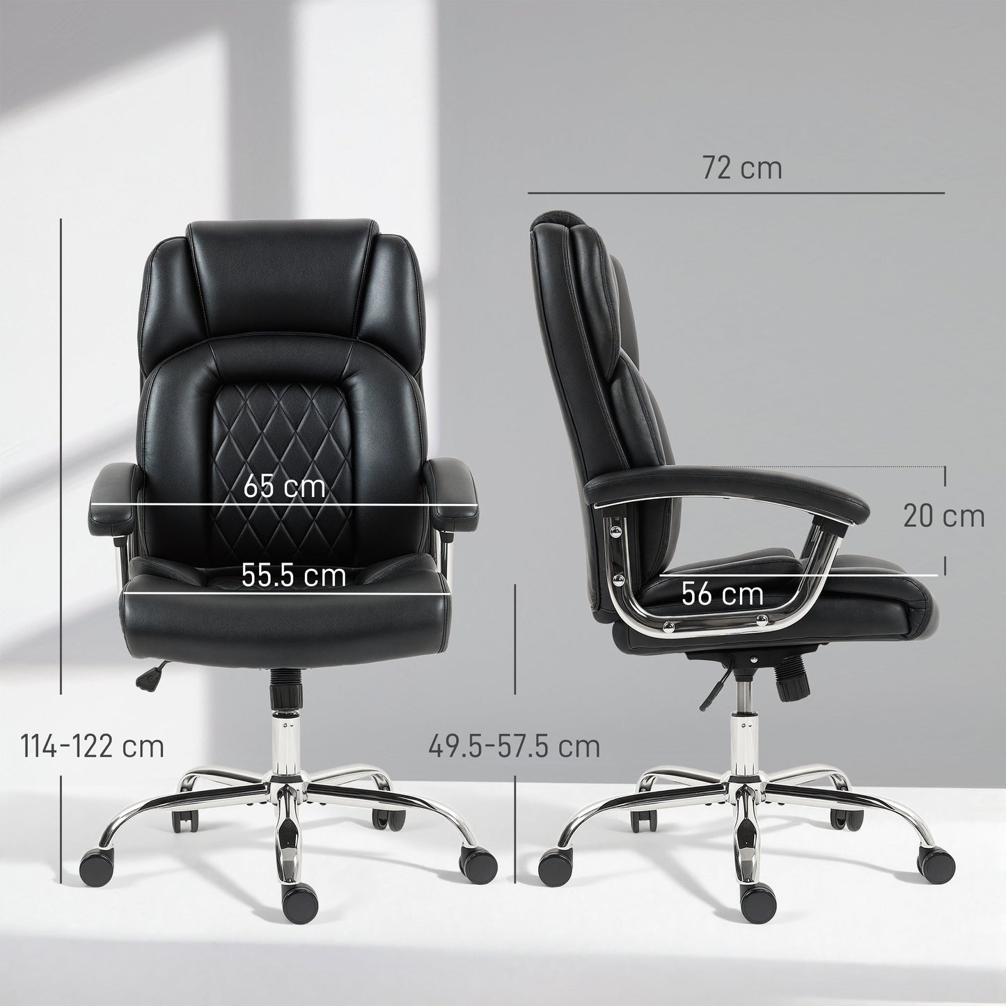 Big and Tall Office Chair 180kg, Executive PU Leather Desk Chair with Spring Cushion, Wide Seat, High Back, Adjustable Height, Swivel Wheels, Built-in Headrest, Tilt Function, Black
