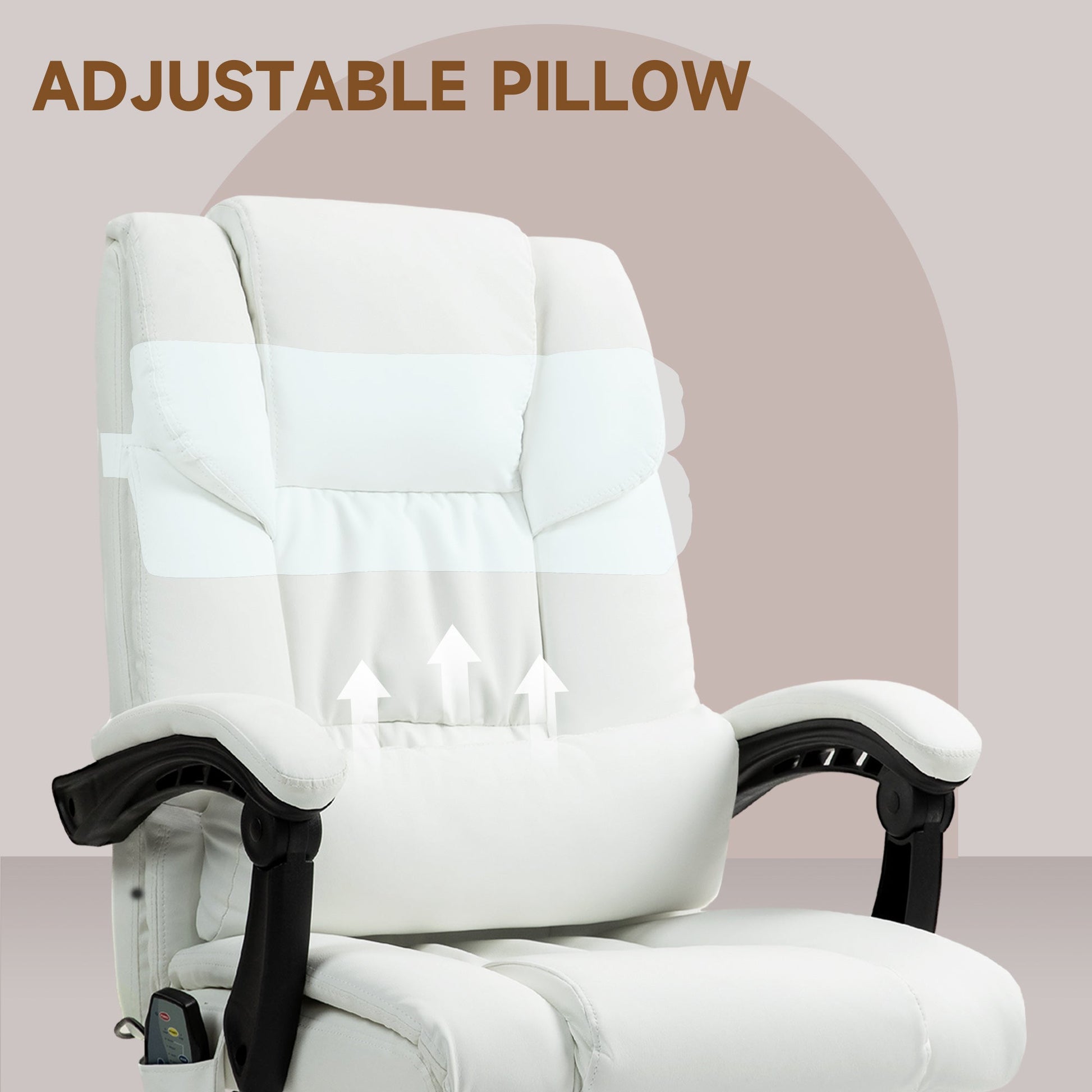 Vinsetto Massage Office Chair with 6 Point Vibration Massage, PU Leather Desk Chair with Lumbar Pillow Support, Adjustable Height and Footrest for Home Office, White