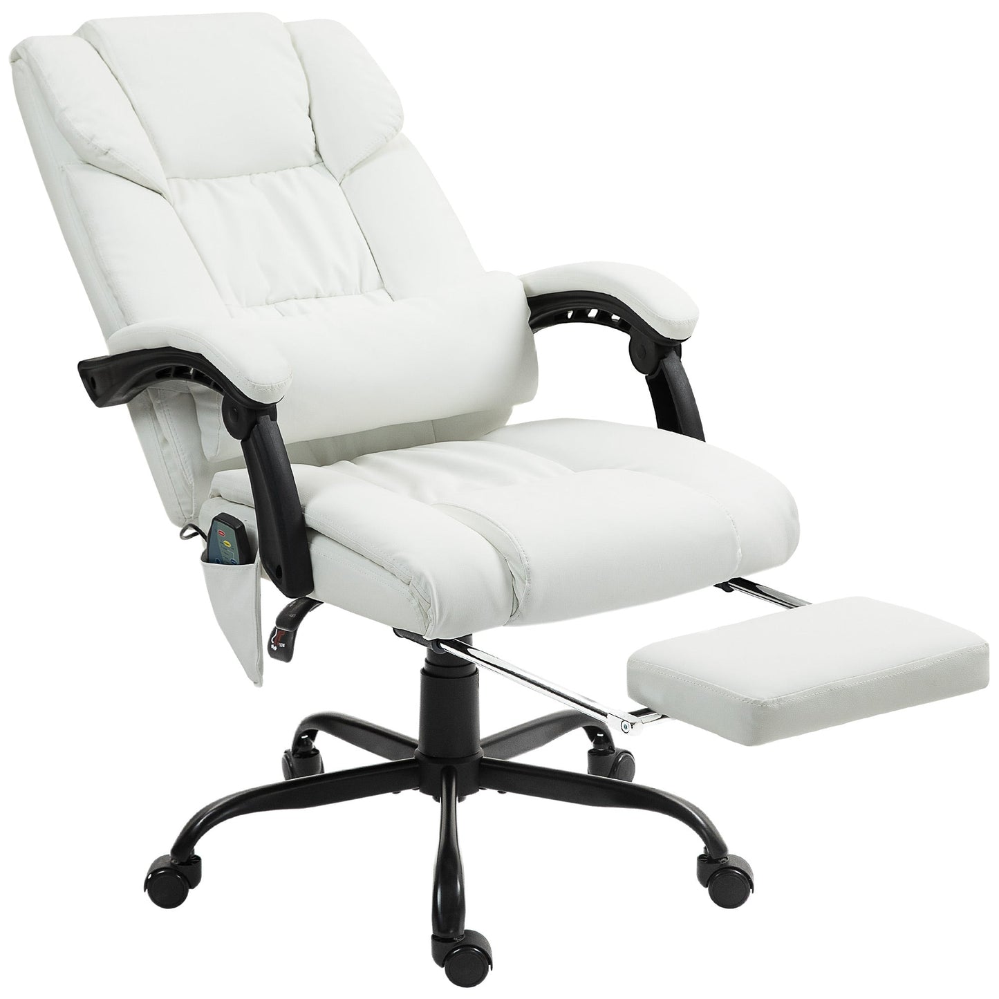 Vinsetto Massage Office Chair with 6 Point Vibration Massage, PU Leather Desk Chair with Lumbar Pillow Support, Adjustable Height and Footrest for Home Office, White