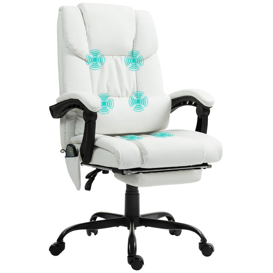 Vinsetto Massage Office Chair with 6 Point Vibration Massage, PU Leather Desk Chair with Lumbar Pillow Support, Adjustable Height and Footrest for Home Office, White