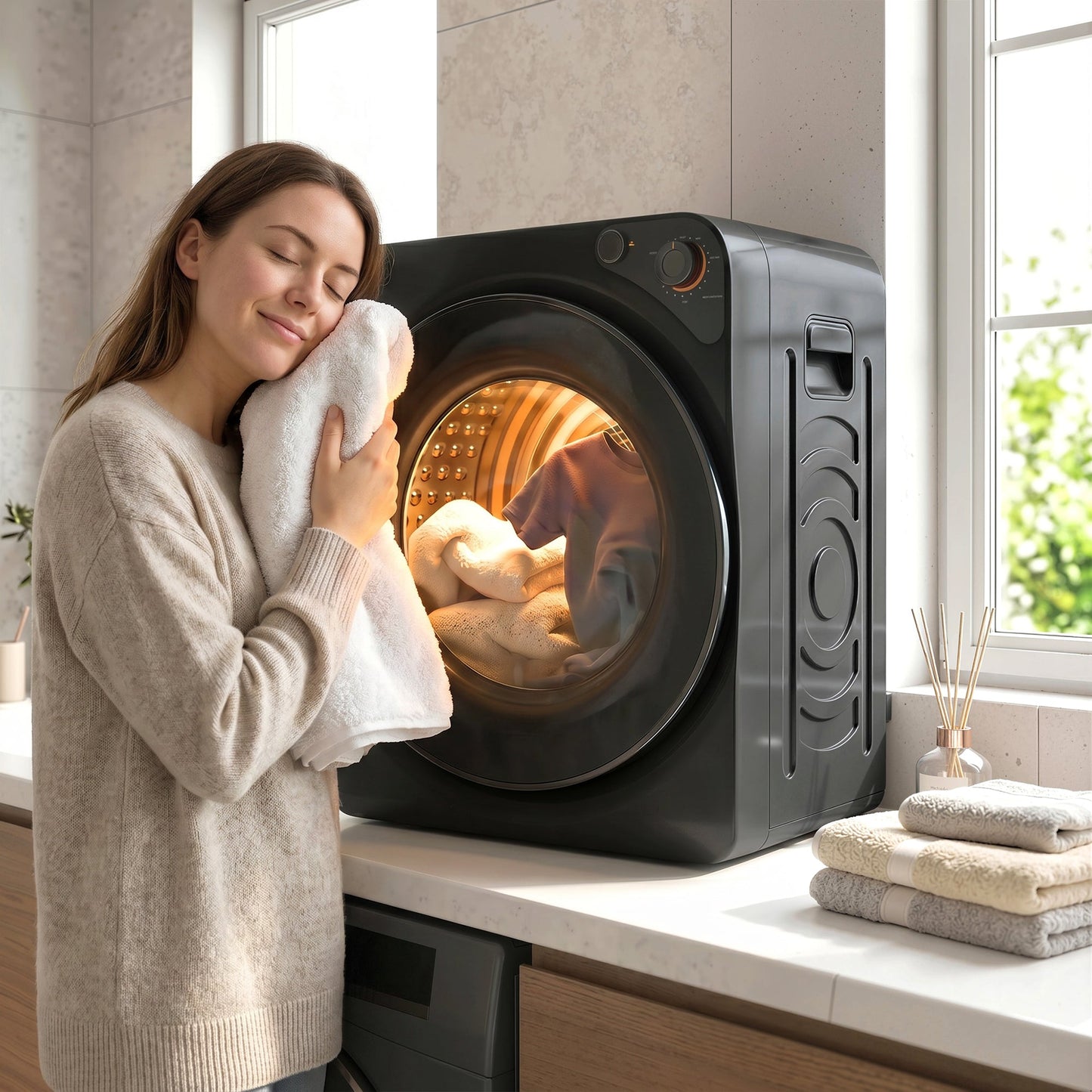 5kg Vented Tumble Dryer, 1000W Compact Tumble Dryer with 5 Drying Modes, Stainless Steel Tub, Freestanding Stackable Clothes Drying Machine, Black