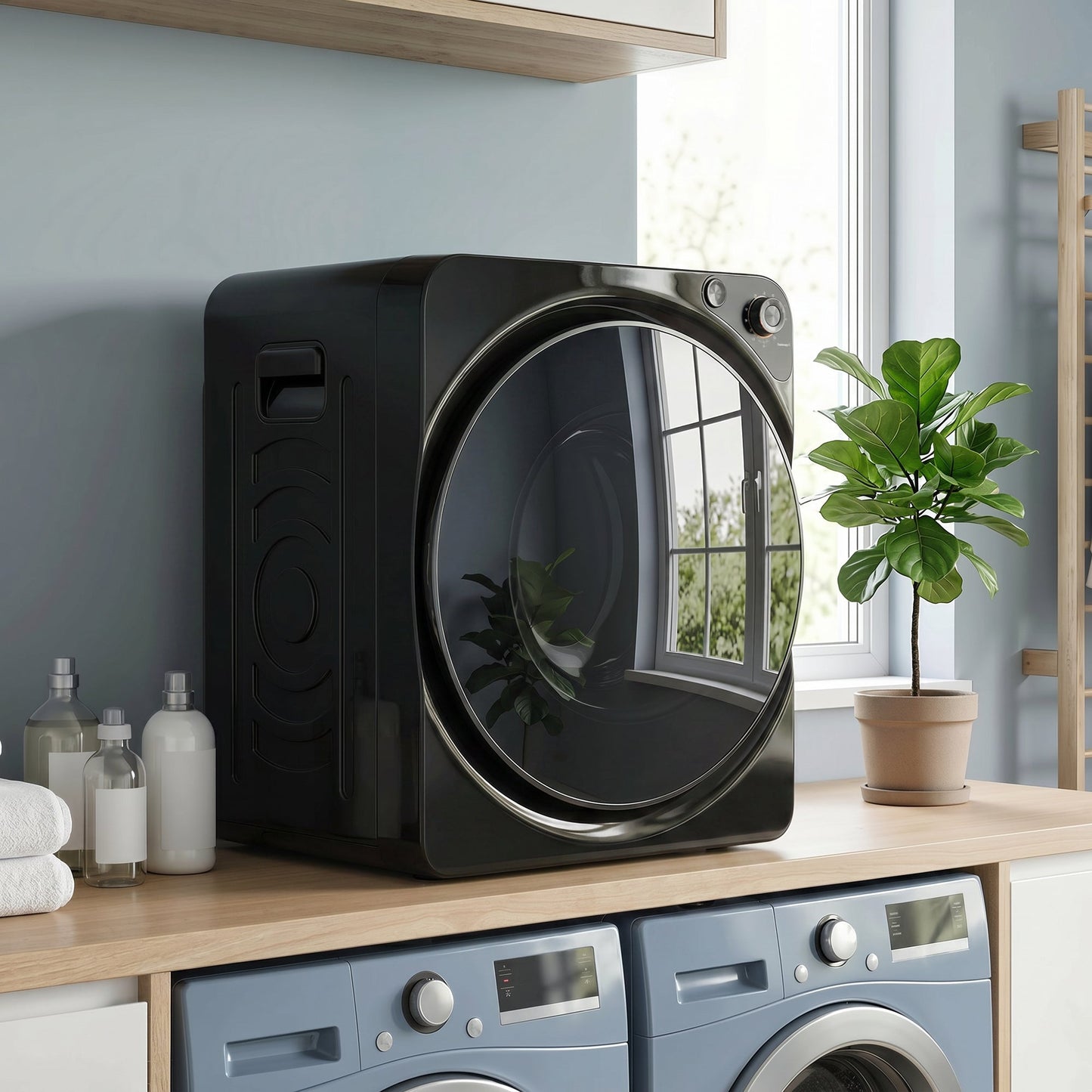 5kg Vented Tumble Dryer, 1000W Compact Tumble Dryer with 5 Drying Modes, Stainless Steel Tub, Freestanding Stackable Clothes Drying Machine, Black