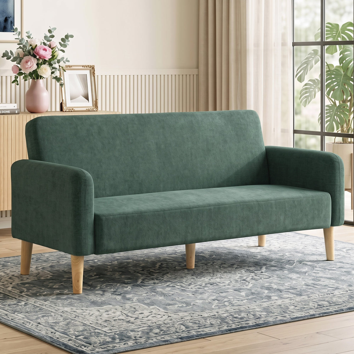 2 Seater Sofa, 160cm Velvet Small Couch with 20cm Thick Padding, Wide and Deep Seat, Plush Backrest, Loveseat Sofa Settee for Small Space, Living Room, Bedroom, Home Office, Dark Green