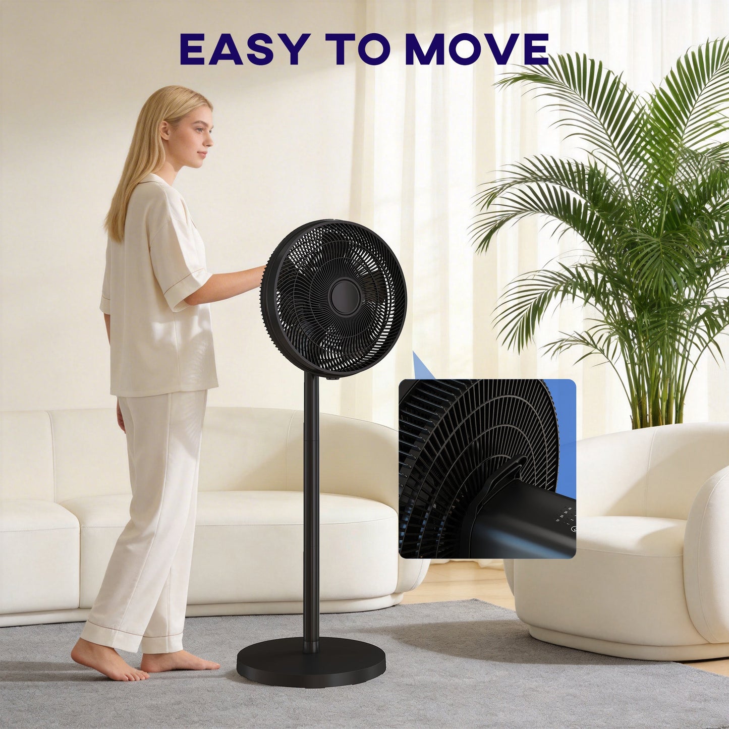 40 cm Standing Pedestal Fan, Quiet Electric Cooling Floor Fan with 80° Oscillating, Adjustable Tilt and Height, 4 Speed, 10H Timer, Remote Control, LED Display, for Home Office Bedroom, Black