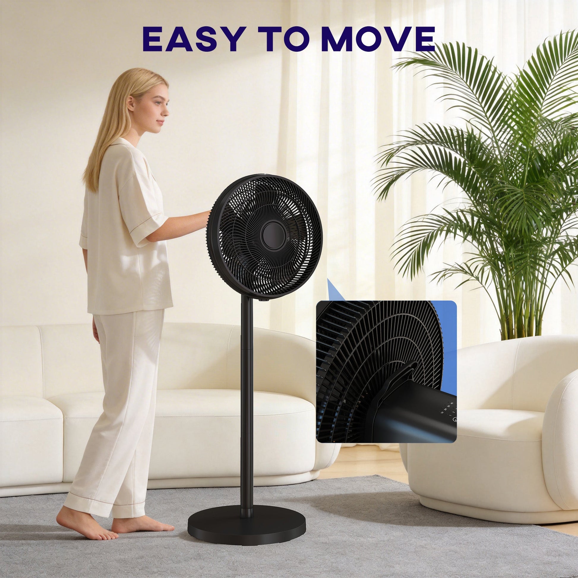 40 cm Standing Pedestal Fan, Quiet Electric Cooling Floor Fan with 80° Oscillating, Adjustable Tilt and Height, 4 Speed, 10H Timer, Remote Control, LED Display, for Home Office Bedroom, Black
