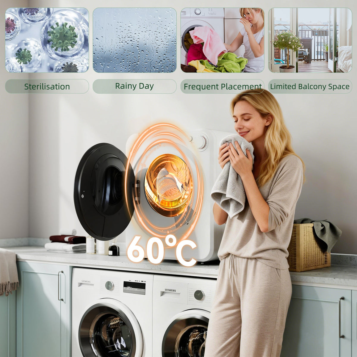 Portable Clothes Dryer, 4kg Wet Laundry/2.5kg Dry Capacity Front Load Laundry Dryer with 2 Power Modes, 400W/800W, 240V Compact Drying Machine for Apartments, RVs, Home, White