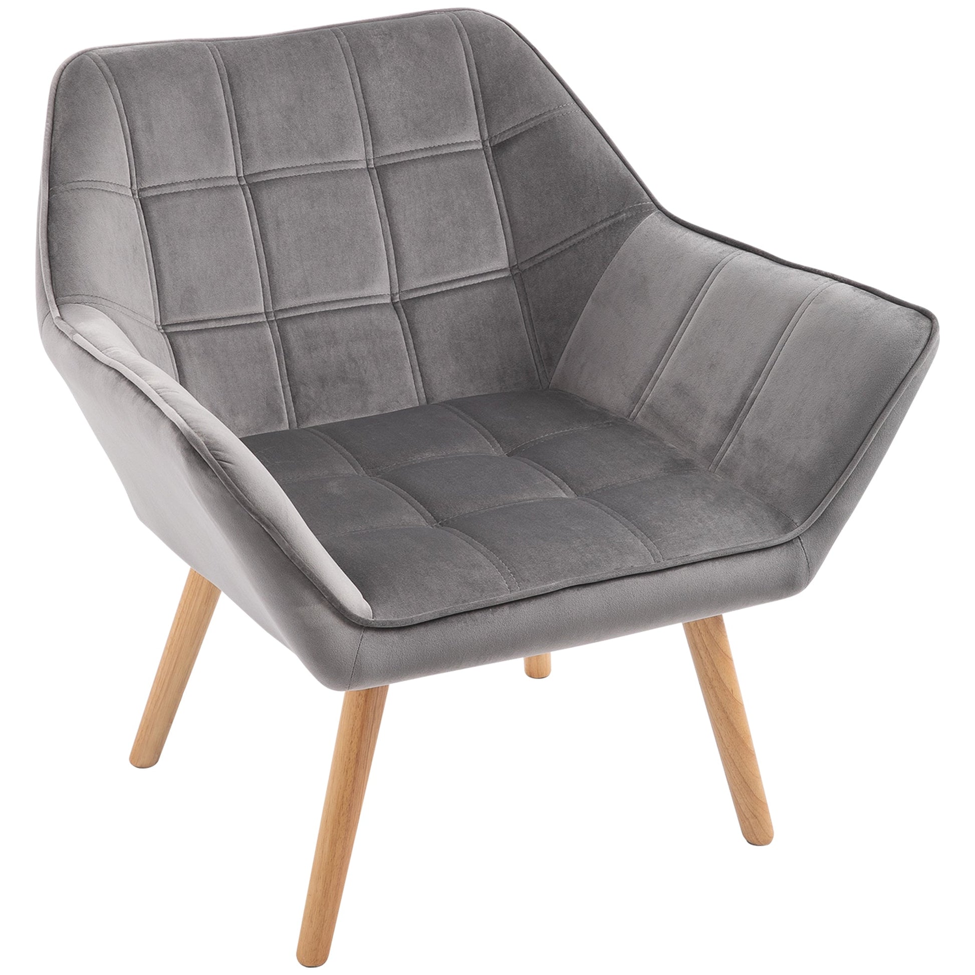 HOMCOM Armchair Accent Chair, Vanity Chair with Wide Arms, Slanted Back, Padding, Metal Frame, Wooden Legs, Home Bedroom Furniture Seating, Grey