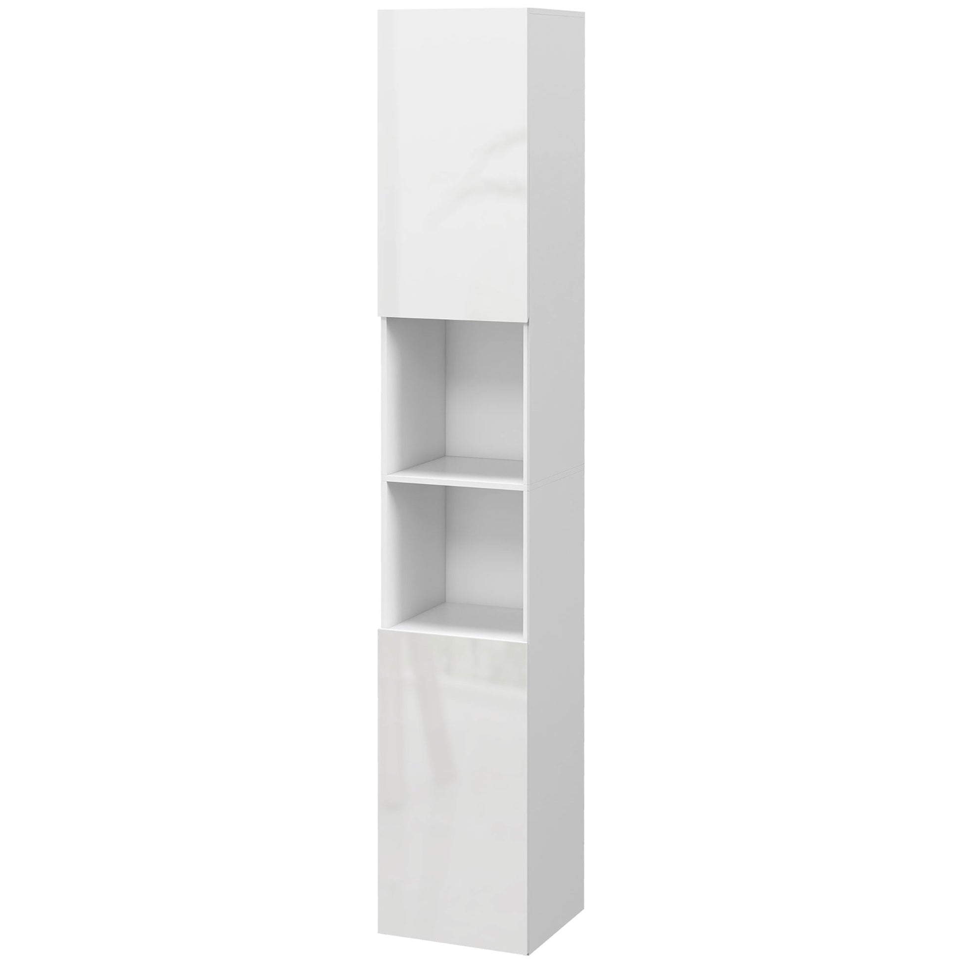 kleankin High Gloss Slim Bathroom Cabinet, Free Standing Bathroom Storage Cabinet with 2 Open Shelves, 2 Door Cupboards and Adjustable Shelves, White