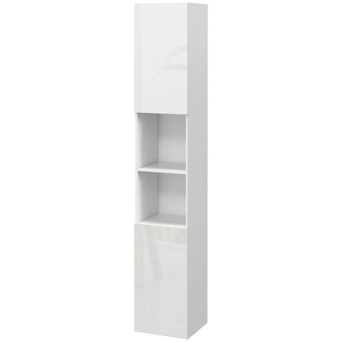 kleankin High Gloss Slim Bathroom Cabinet, Free Standing Bathroom Storage Cabinet with 2 Open Shelves, 2 Door Cupboards and Adjustable Shelves, White