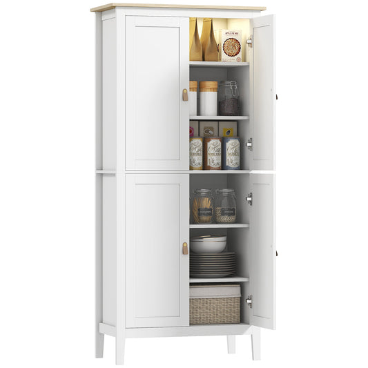 Tall Kitchen Cupboard with Motion Sensor LED Light, 3-Colour Dimmable Lighting, 177 cm Freestanding Storage Cabinet with Doors and Adjustable Shelves, White