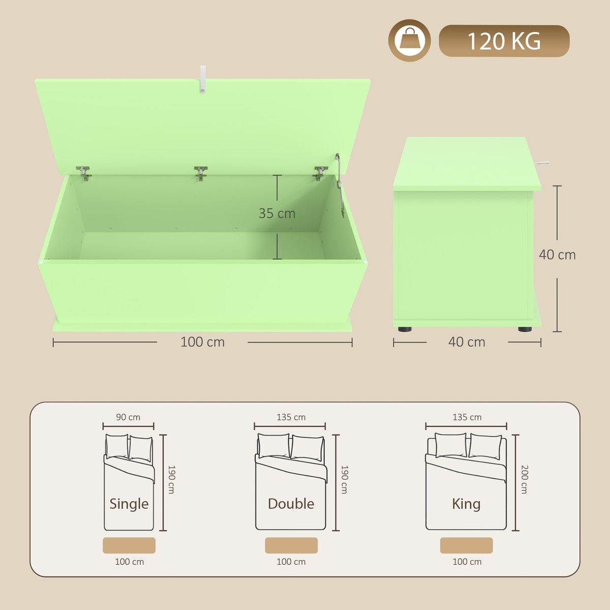 Storage Chest, Large 114L Blanket Box, Shoe Bench with Safety Hinged Lid, Storage Trunk, Bed End Bench for Bedroom, Hallway, Living room, Playroom, 100 x 40 x 40cm, Green