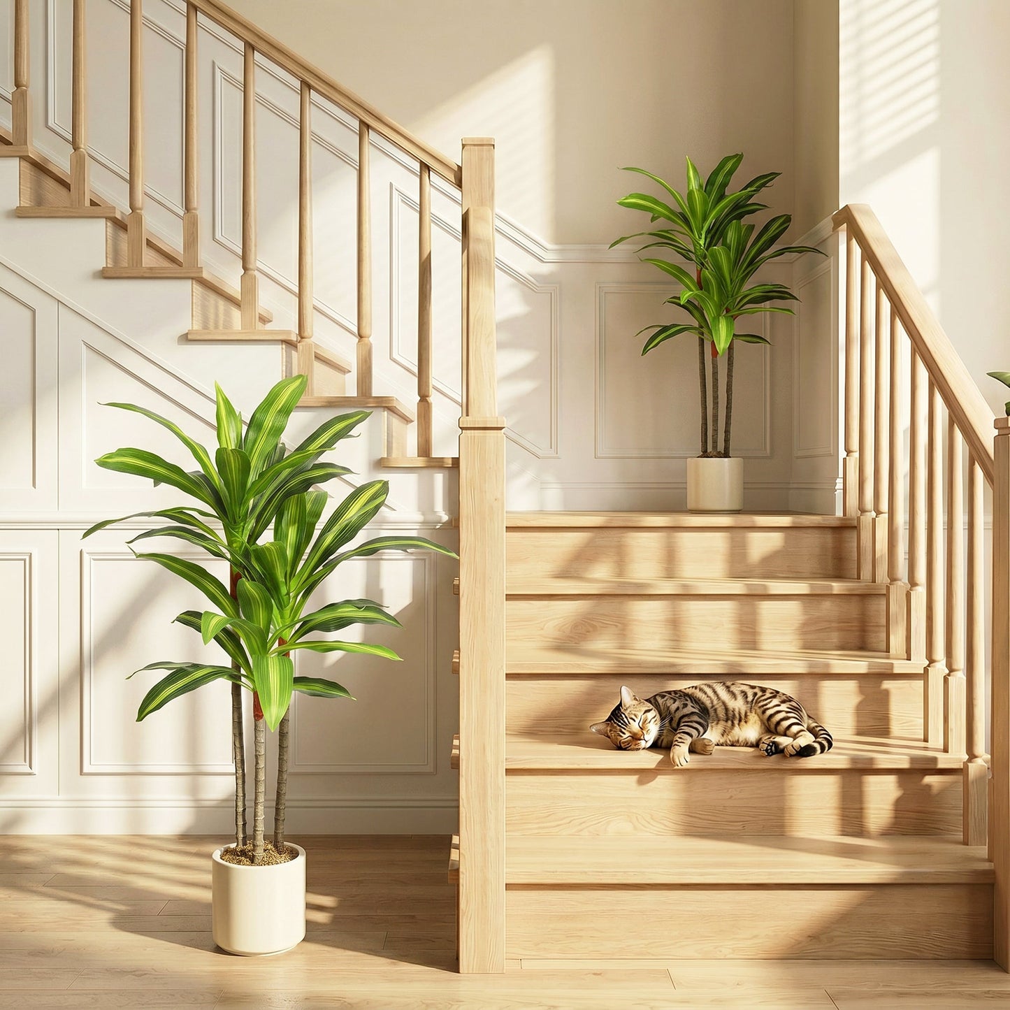 Set of 2 90cm Artificial Dracaena Trees, Decorative Artificial Plants with Bendable Trunks and White Planters for Living Room Bedroom Home Office Decor, Green