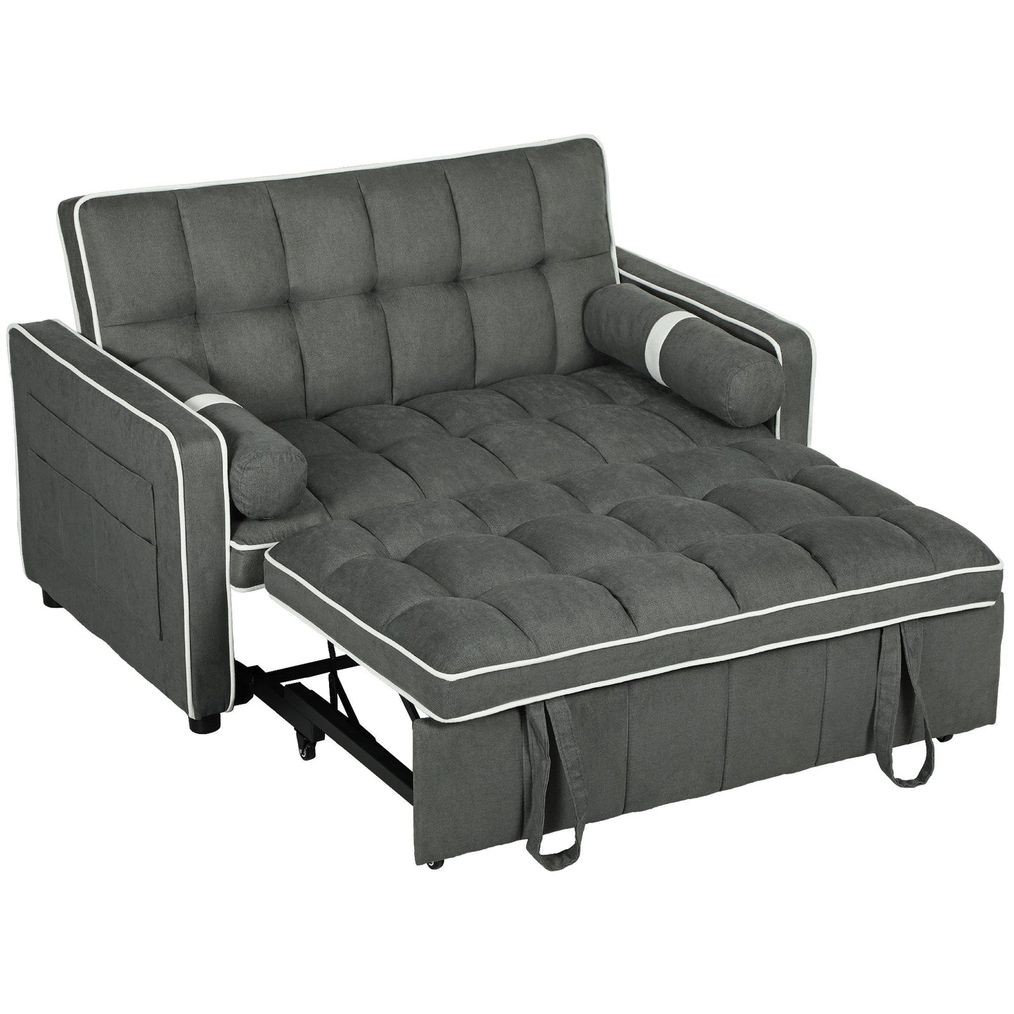HOMCOM 3-In-1 Convertible 2 Seater Sofa Bed, Click Clack Pull Out Sofa Bed with Adjustable Backrest and Pillows, Modern Tufted Bed Settee for Living Room, Bedroom, Guest Room, Charcoal Grey