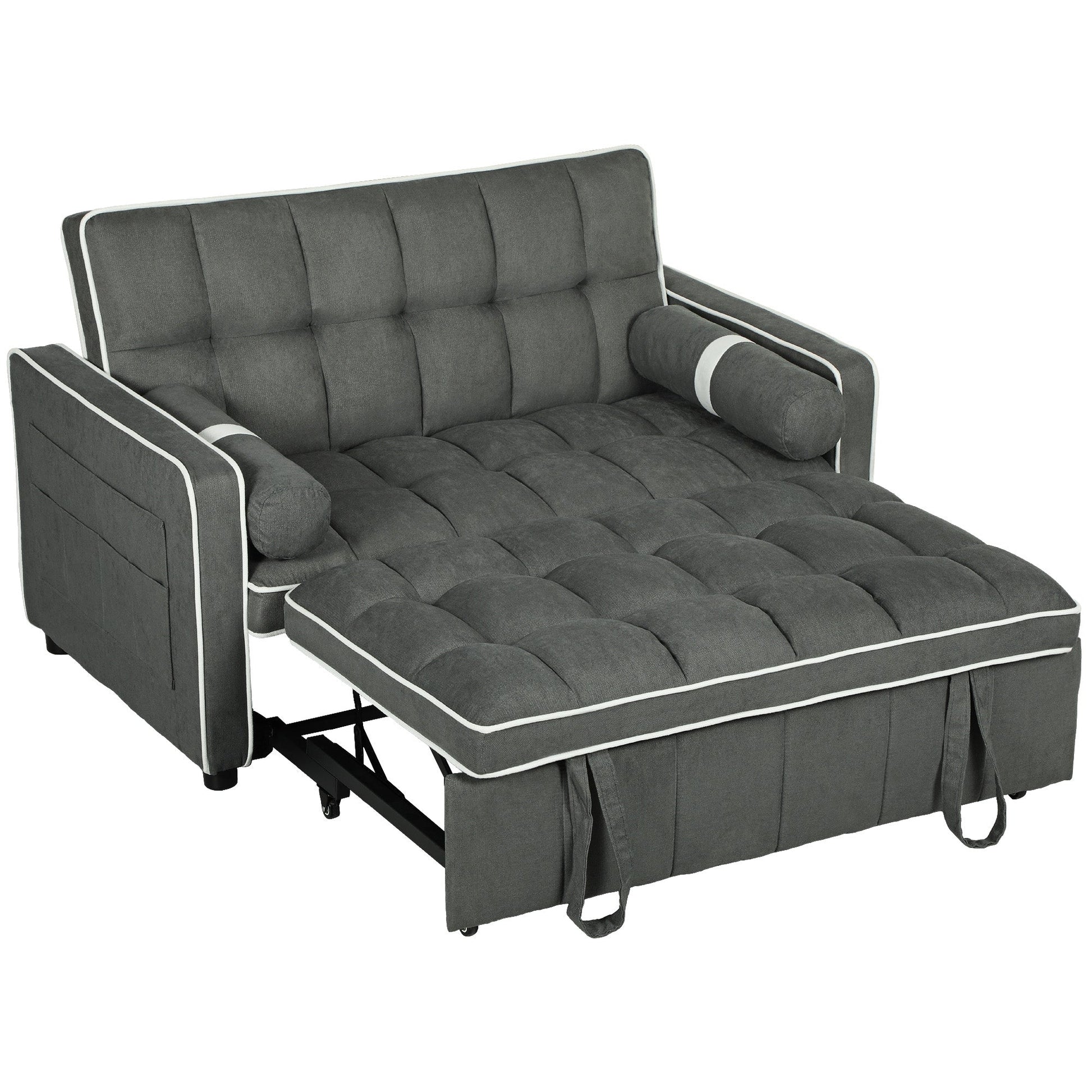 HOMCOM 3-In-1 Convertible 2 Seater Sofa Bed, Click Clack Pull Out Sofa Bed with Adjustable Backrest and Pillows, Modern Tufted Bed Settee for Living Room, Bedroom, Guest Room, Charcoal Grey