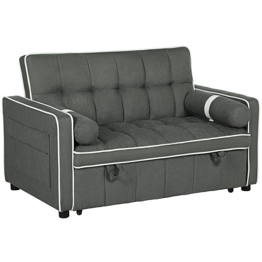 HOMCOM 3-In-1 Convertible 2 Seater Sofa Bed, Click Clack Pull Out Sofa Bed with Adjustable Backrest and Pillows, Modern Tufted Bed Settee for Living Room, Bedroom, Guest Room, Charcoal Grey