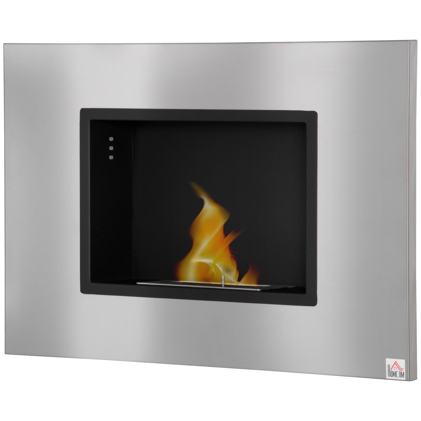HOMCOM Wall Mounted Ethanol Fireplace, Stainless Steel Bioethanol Heater Stove Fire with 1.5L Tank, 3 Hour Burning Time, Silver
