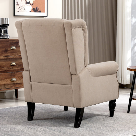 Retro Accent Chair, Snow Flannel Wingback Armchair with Wood Frame Button Tufted Design for Living Room Bedroom, Beige