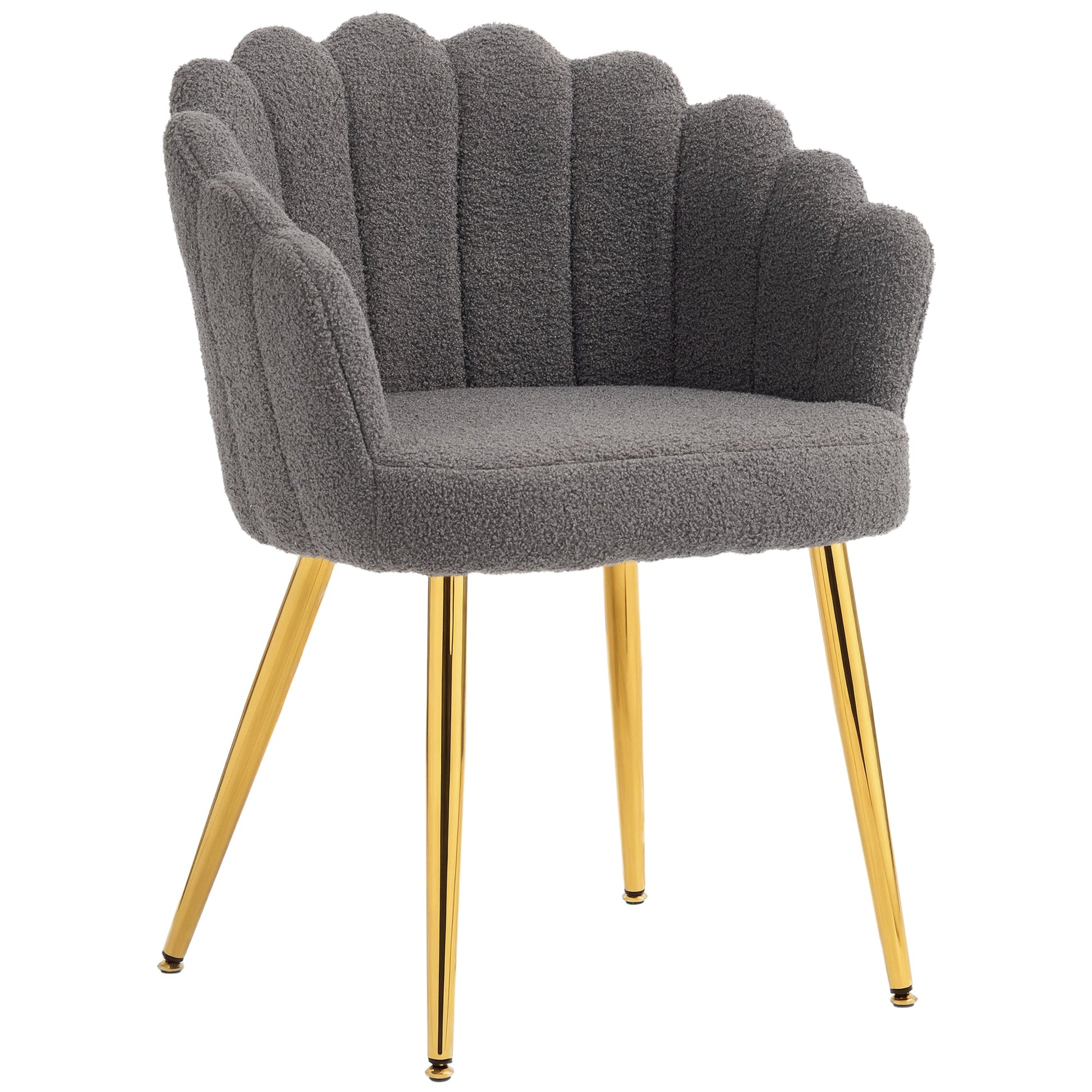 Petal-Back Lounge Chair, Faux Lamb's Wool Lounge Seat with Metal Legs and Adjustable Feet, Modern Armchair for Living Room, Bedroom, Balcony, Office, Grey