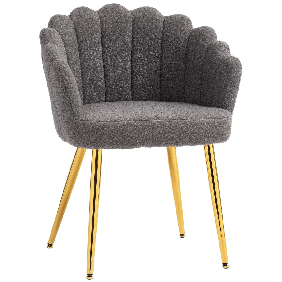 Petal-Back Lounge Chair, Faux Lamb's Wool Lounge Seat with Metal Legs and Adjustable Feet, Modern Armchair for Living Room, Bedroom, Balcony, Office, Grey