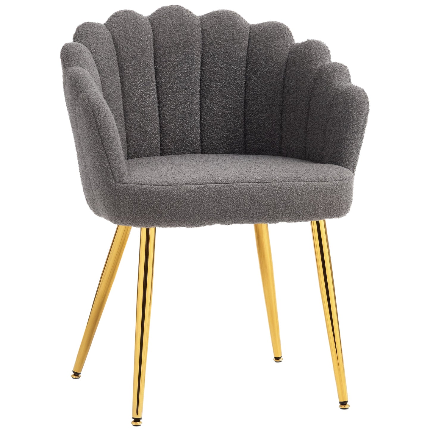 Petal-Back Lounge Chair, Faux Lamb's Wool Lounge Seat with Metal Legs and Adjustable Feet, Modern Armchair for Living Room, Bedroom, Balcony, Office, Grey