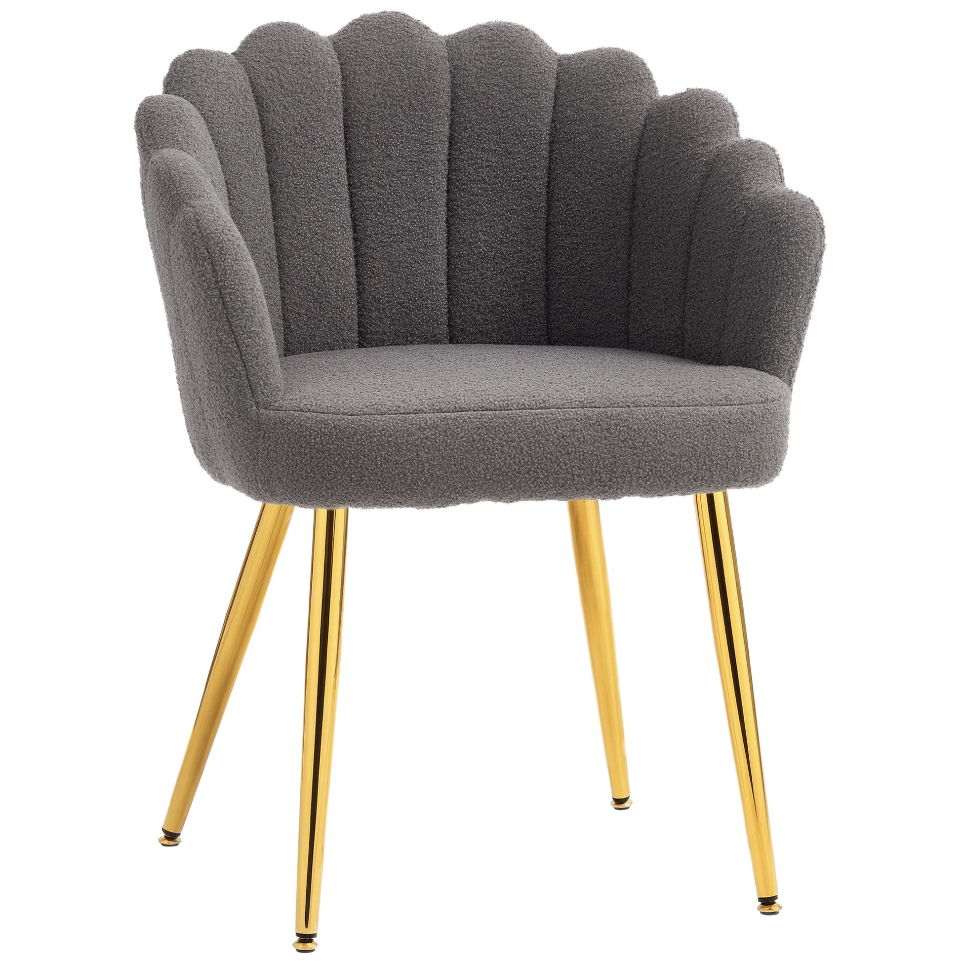 Petal-Back Lounge Chair, Faux Lamb's Wool Lounge Seat with Metal Legs and Adjustable Feet, Modern Armchair for Living Room, Bedroom, Balcony, Office, Grey
