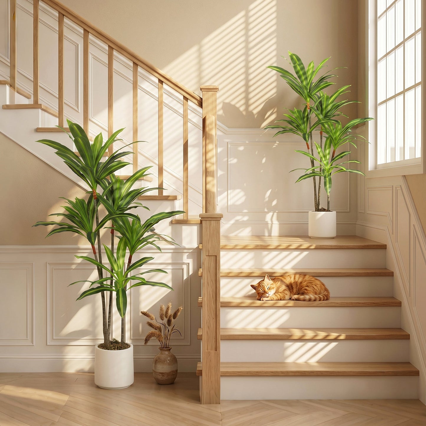 Set of 2 150cm Artificial Dracaena Trees, Decorative Artificial Plants with Bendable Trunks and White Planters for Living Room Bedroom Home Office Decor, Green