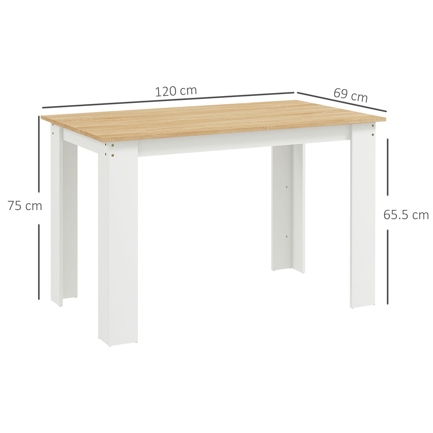 Dining Table for 4 to 6, 120W x 69D x 75H cm, Modern Kitchen Table with Wood Effect Tabletop for Dining Room, Kitchen, Living Room, Oak and White