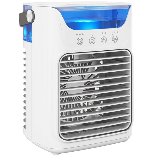 21 cm Desk Fan with Adjustable Head, 3-Speed Table Fan with 700 ml Water Tank, Small Fan with RGB Light for Bedroom, Home Office, White