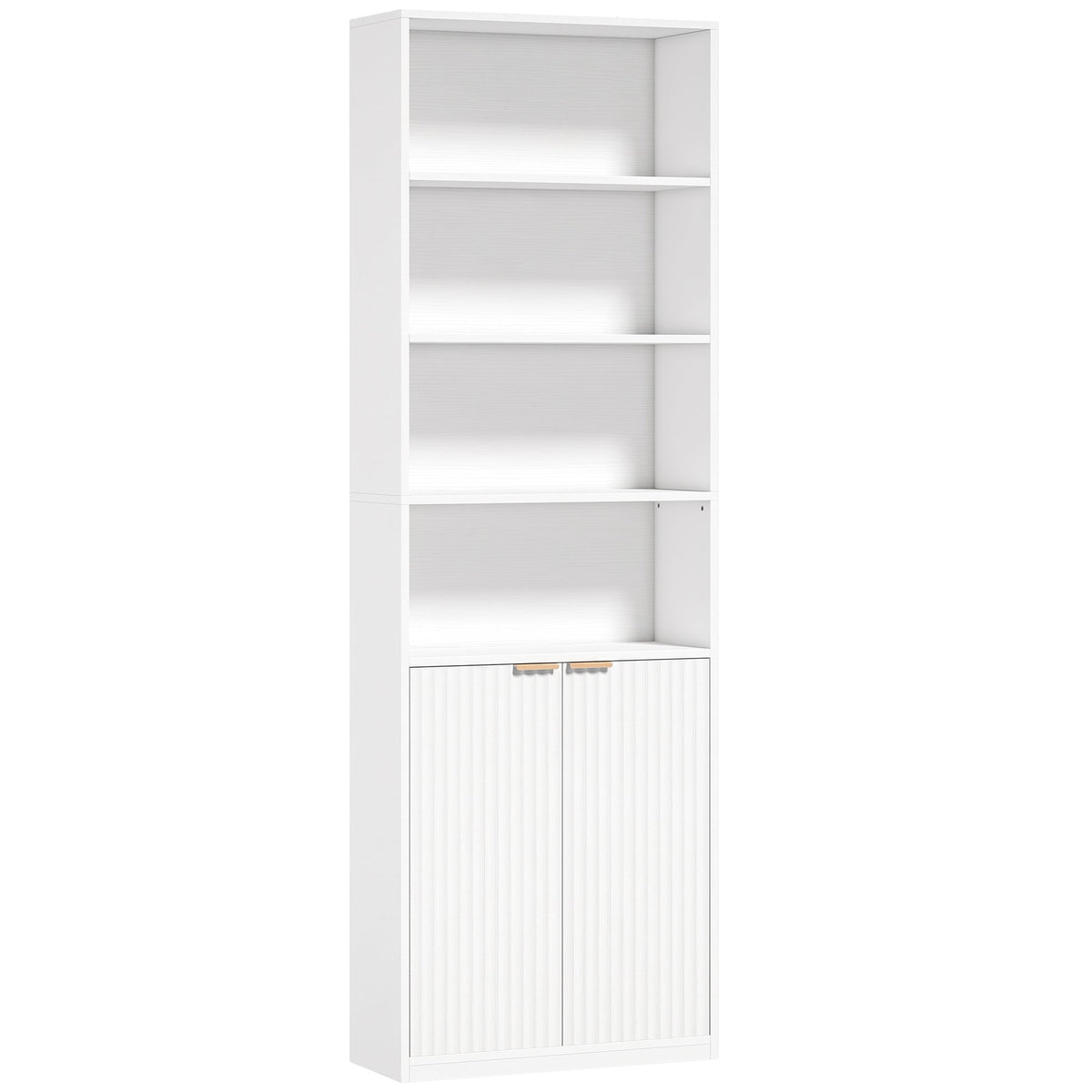 Slim Bookcase, 6-Tier Tall Bookshelf, Freestanding Shelving Unit with Cabinet, Adjustable Shelf, 60 x 24 x 182 cm for Living Room, Study, Home Office, White