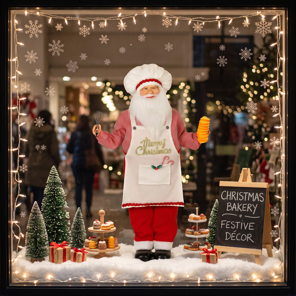 4ft Life Size Singing Cooking Santa Claus, 120 cm Standing Musical Animated Santa with Bread, Head Moving, Posable Arms, Handcrafted, Sound Touch Activated, Moving Christmas Figure Decoration