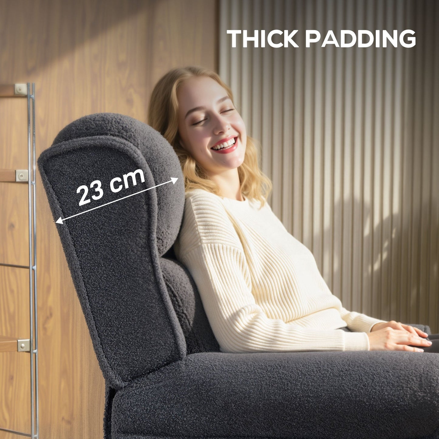 Recliner Armchair, Teddy Fleece Recliner Chair with Extended Leg Rest, Spring Pack, Thick Padded, for Tall People, Push Back Reclining Chair for Home, Living Room, Charcoal Grey