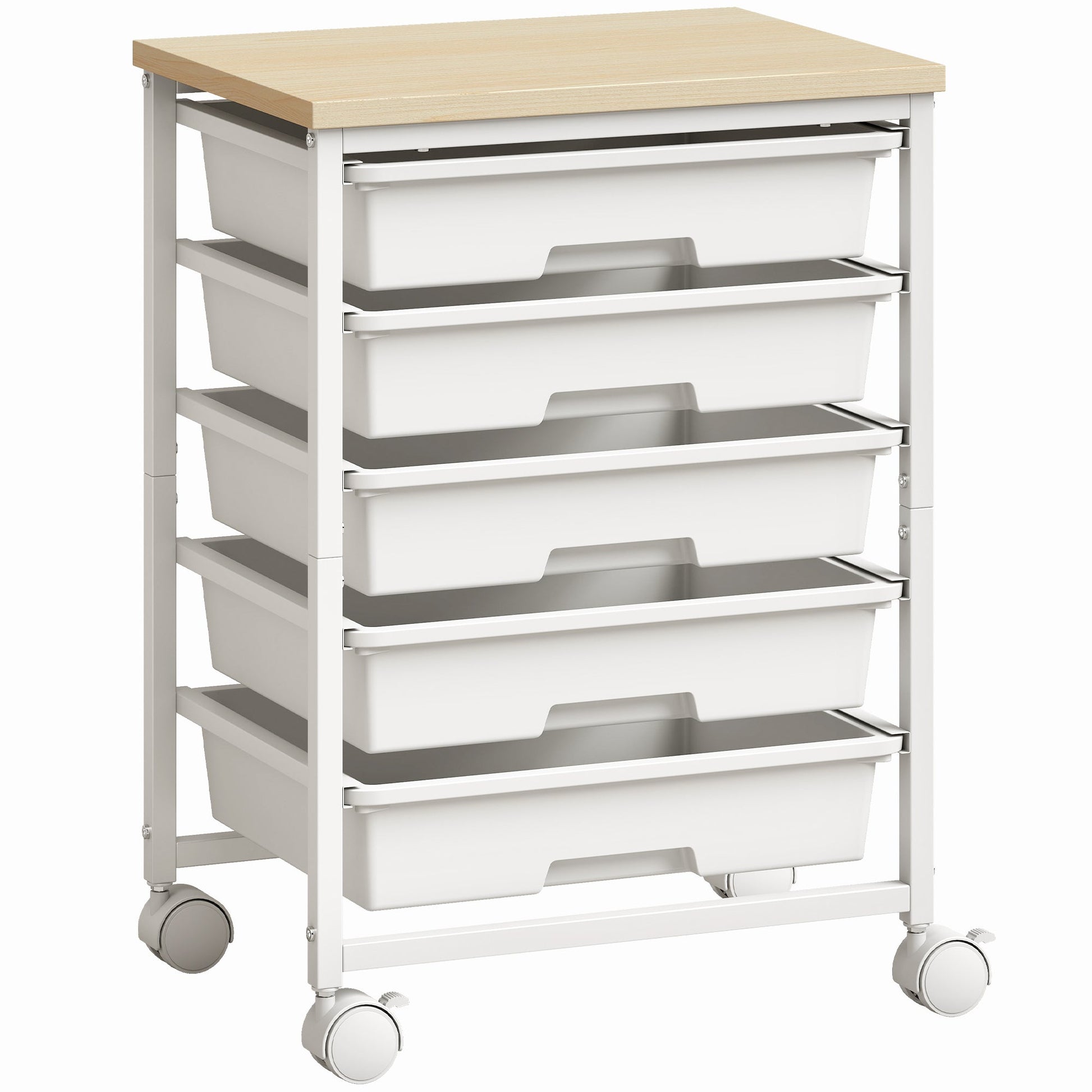 6-Tier Storage Trolley on Wheels, Metal Kitchen Rolling Cart with 5 Pull-Out Drawers, Kitchen Storage Rack for Living Room, Dining Room, Bedroom, Bathroom, White