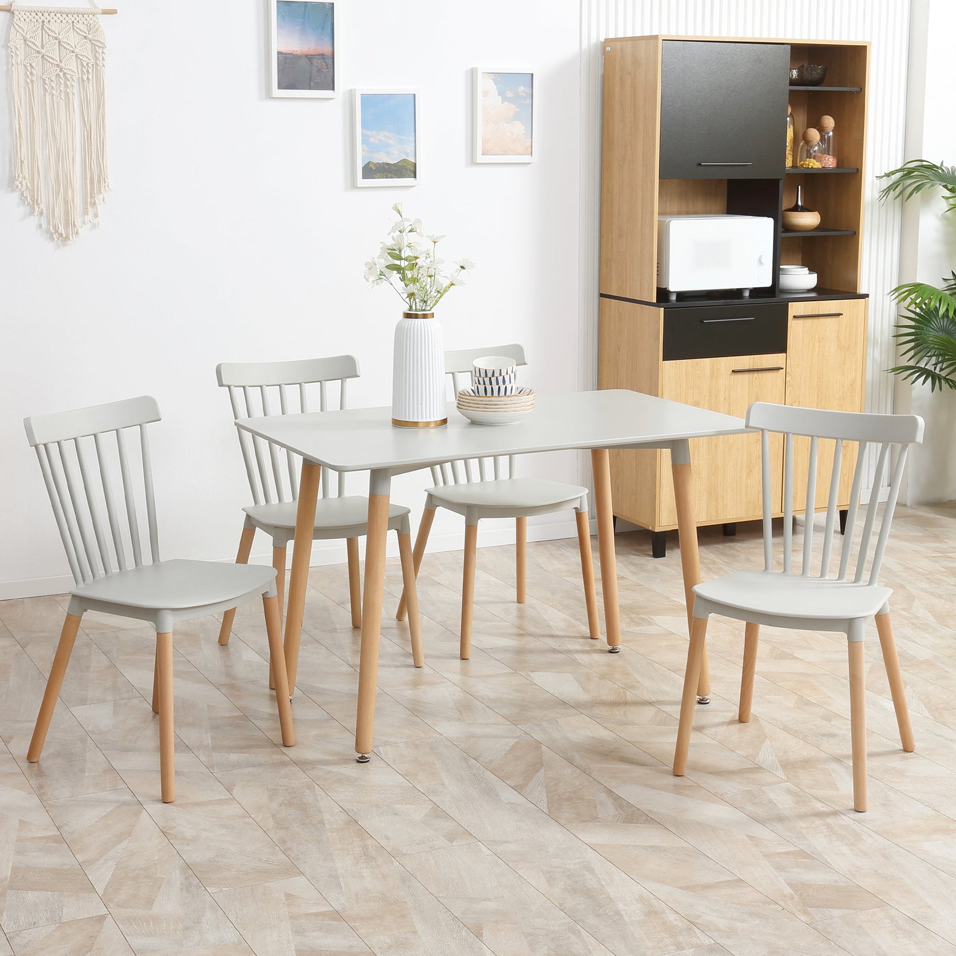 HOMCOM 5 Piece Dining Table and Chairs Set, Kitchen Table and Chairs for 4 People with Wood Legs and Slat Back, Space Saving Table and 4 Chairs for Small Spaces, Grey