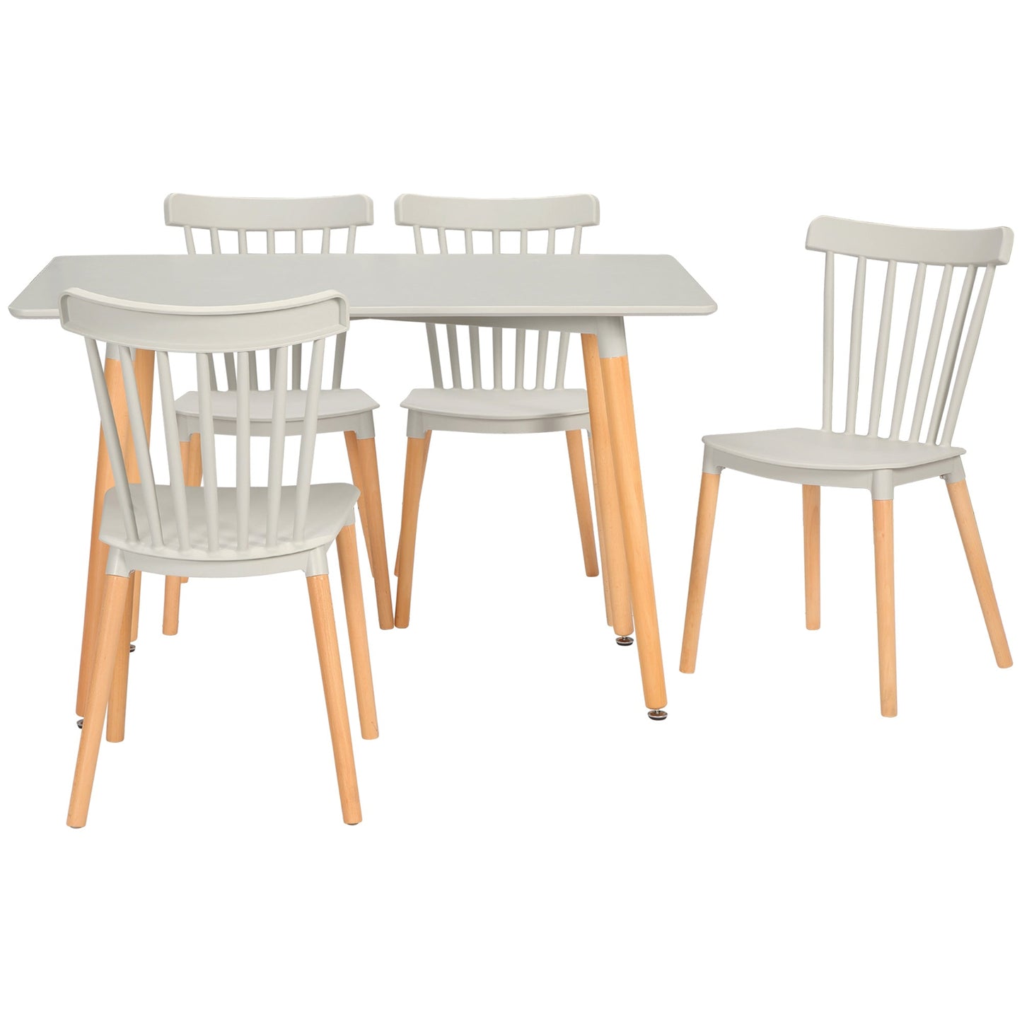 HOMCOM 5 Piece Dining Table and Chairs Set, Kitchen Table and Chairs for 4 People with Wood Legs and Slat Back, Space Saving Table and 4 Chairs for Small Spaces, Grey