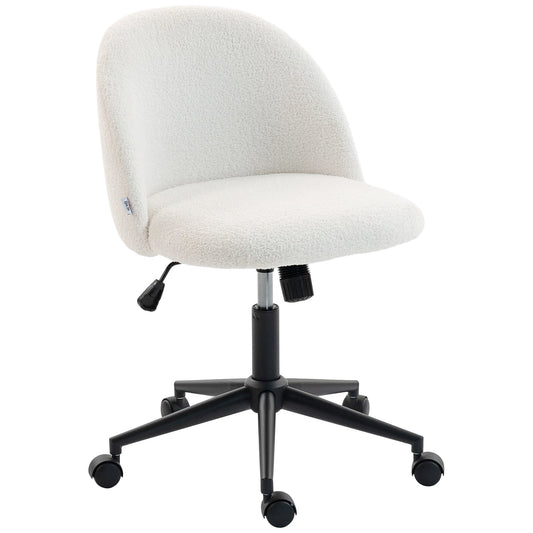 Computer Desk Chair, Teddy Fleece Swivel Office Chair with Height Adjustable, Wheels, High-Resilience Foam, Tilting Function, for Home Study Bedroom Makeup Vanity, Cream White